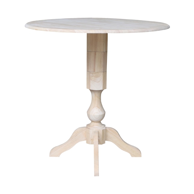 International Concepts Natural Round Casual Extending Drop Leaf Bar Table Wood With Unfinished Base In The Dining Tables Department At Com Drop Leaf Bar Table Wood, 42 Round Pedestal Table With Leaf