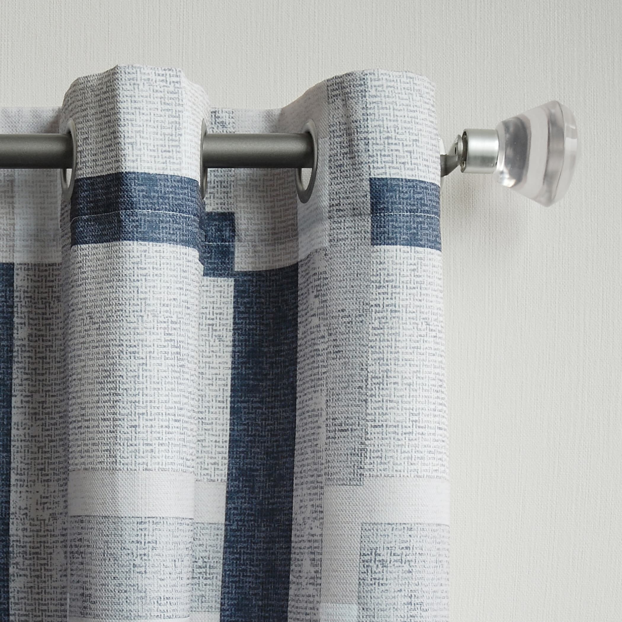 Navy and White Geometric Polyester Sheer Grommet Curtain Panel 40" x 63"