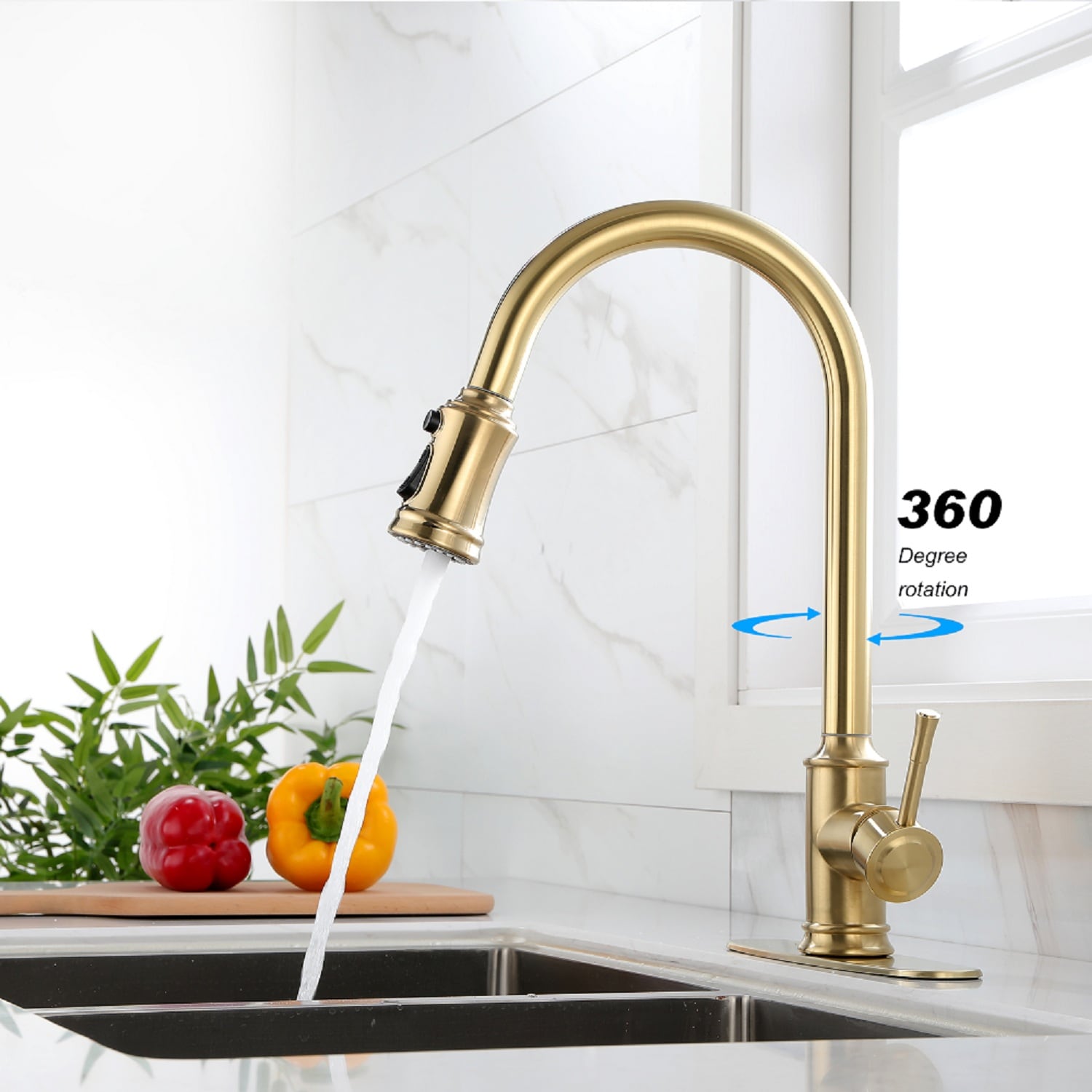 Clihome Gold Single Handle Pull-down Touch Kitchen Faucet with Deck Plate