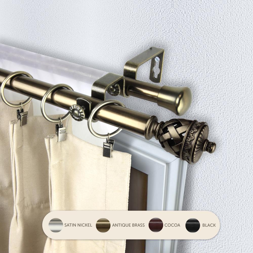 Hart & Harlow L4794-664 13/16-in Pia 66-in to 120-in Antique Brass Steel Double curtain rod with Finials