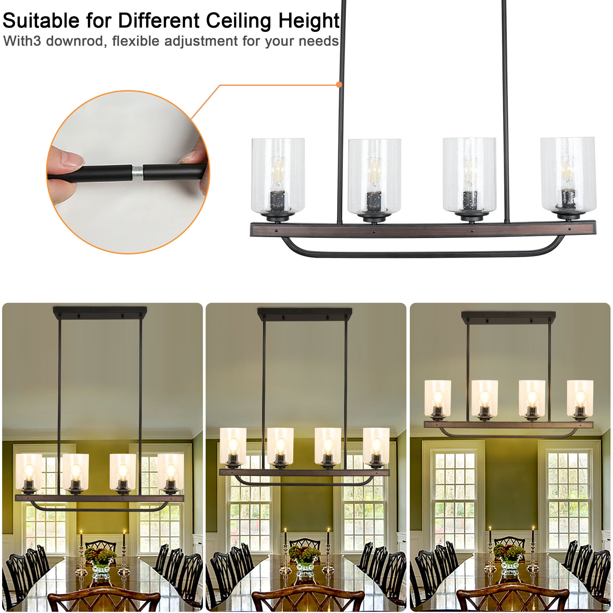 Depuley Kitchen Island Pendant Light 4-light Matte Black Farmhouse 