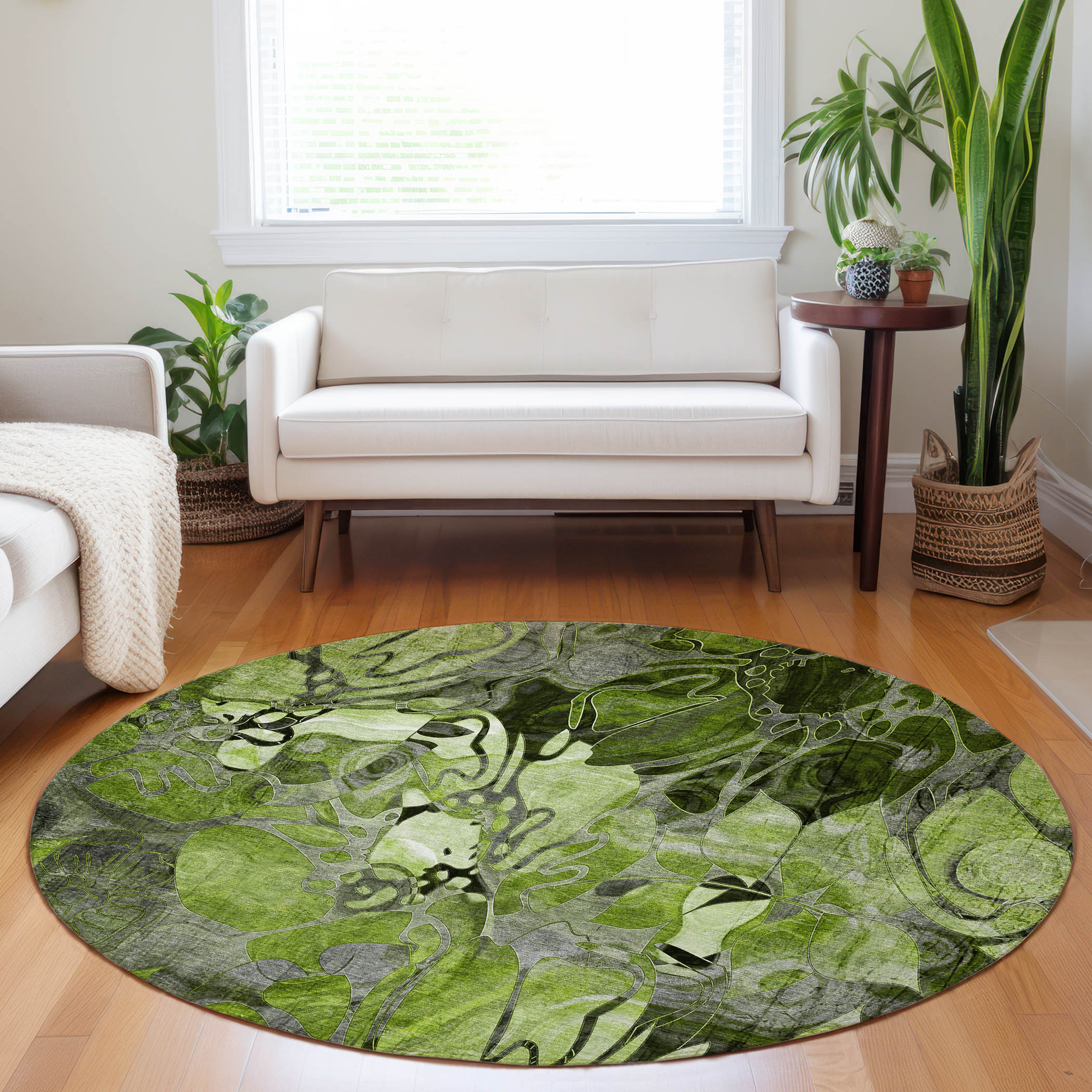 Addison Rugs ACN558FE8RO Chantille ACN558FE 8 x 8 (ft) Polyester Fern Round Indoor/Outdoor Abstract Farmhouse/Cottage Machine washable Area rug