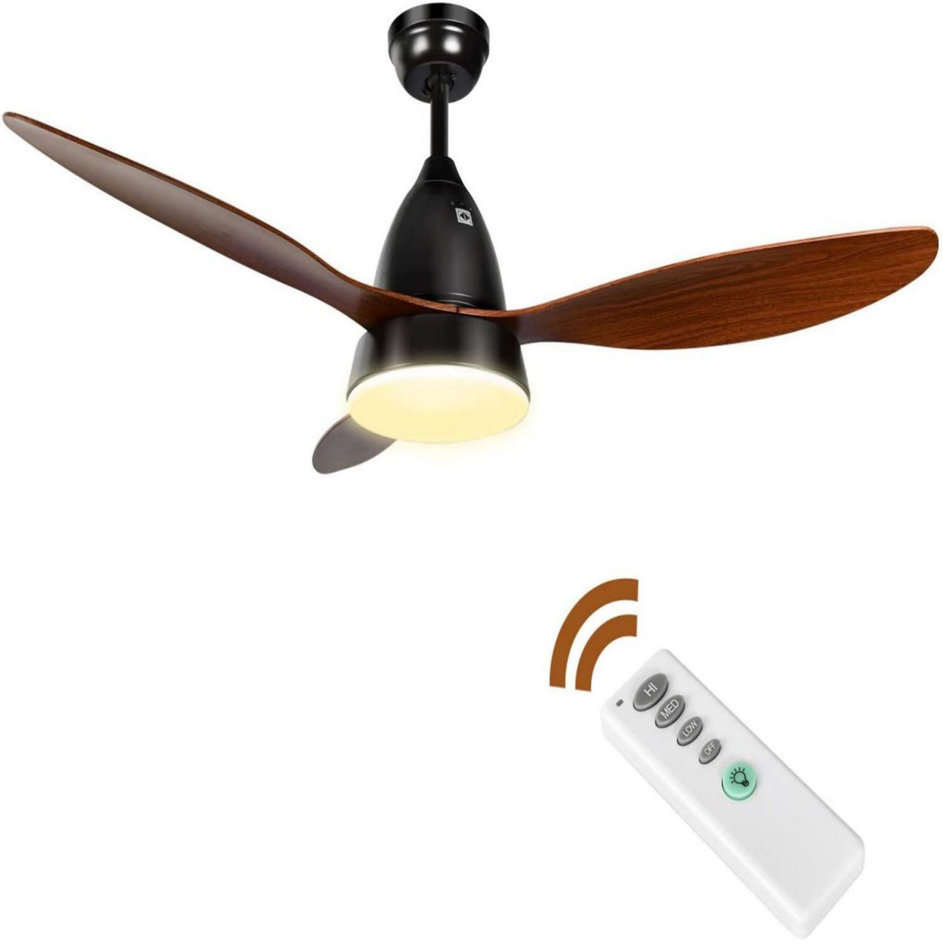 ExBrite DICF0012 Contemporary Style 52-in Black Indoor/Outdoor Chandelier Ceiling Fan with Light and Remote (3-Blade)