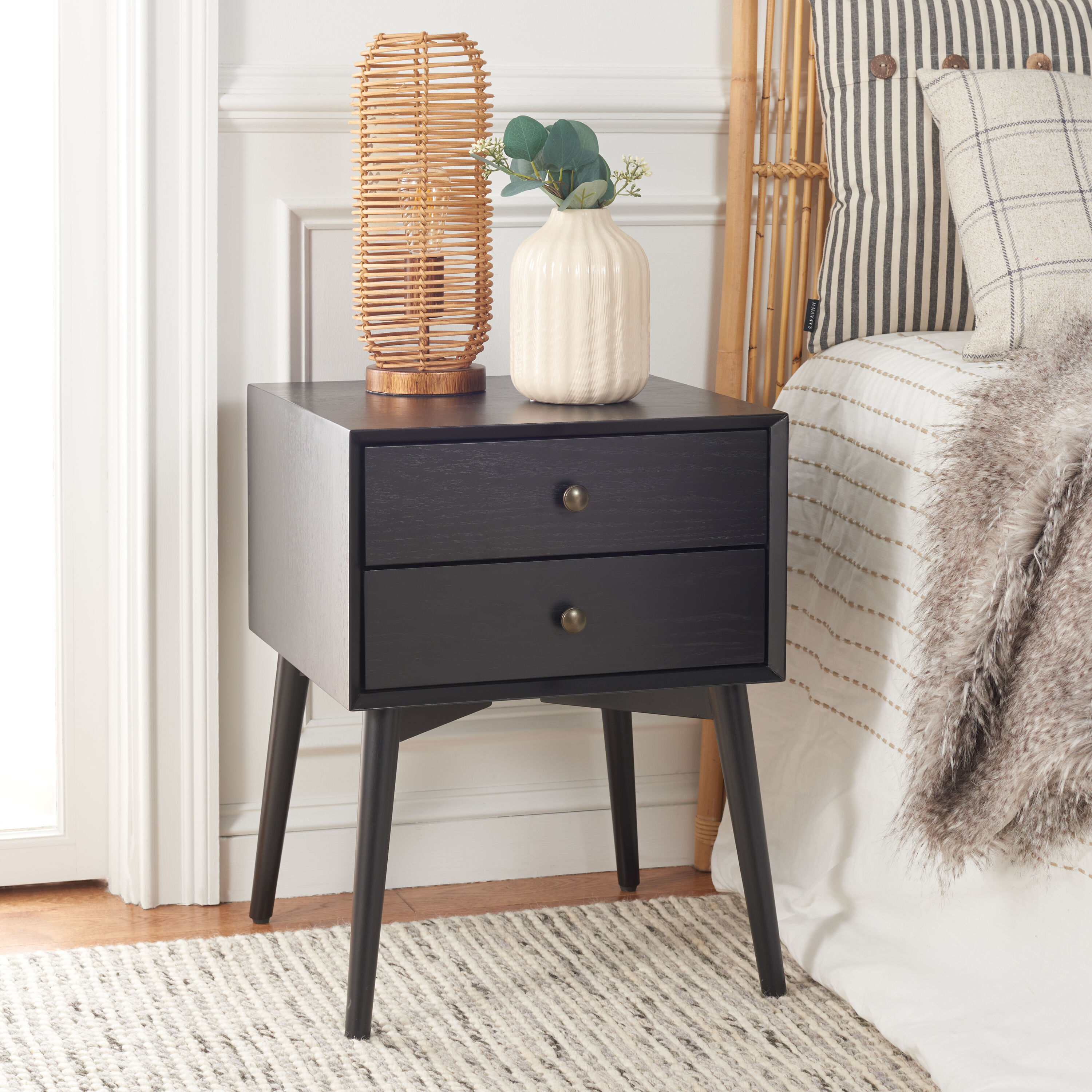 Safavieh NST6407B Black/Antique Gold Nightstand