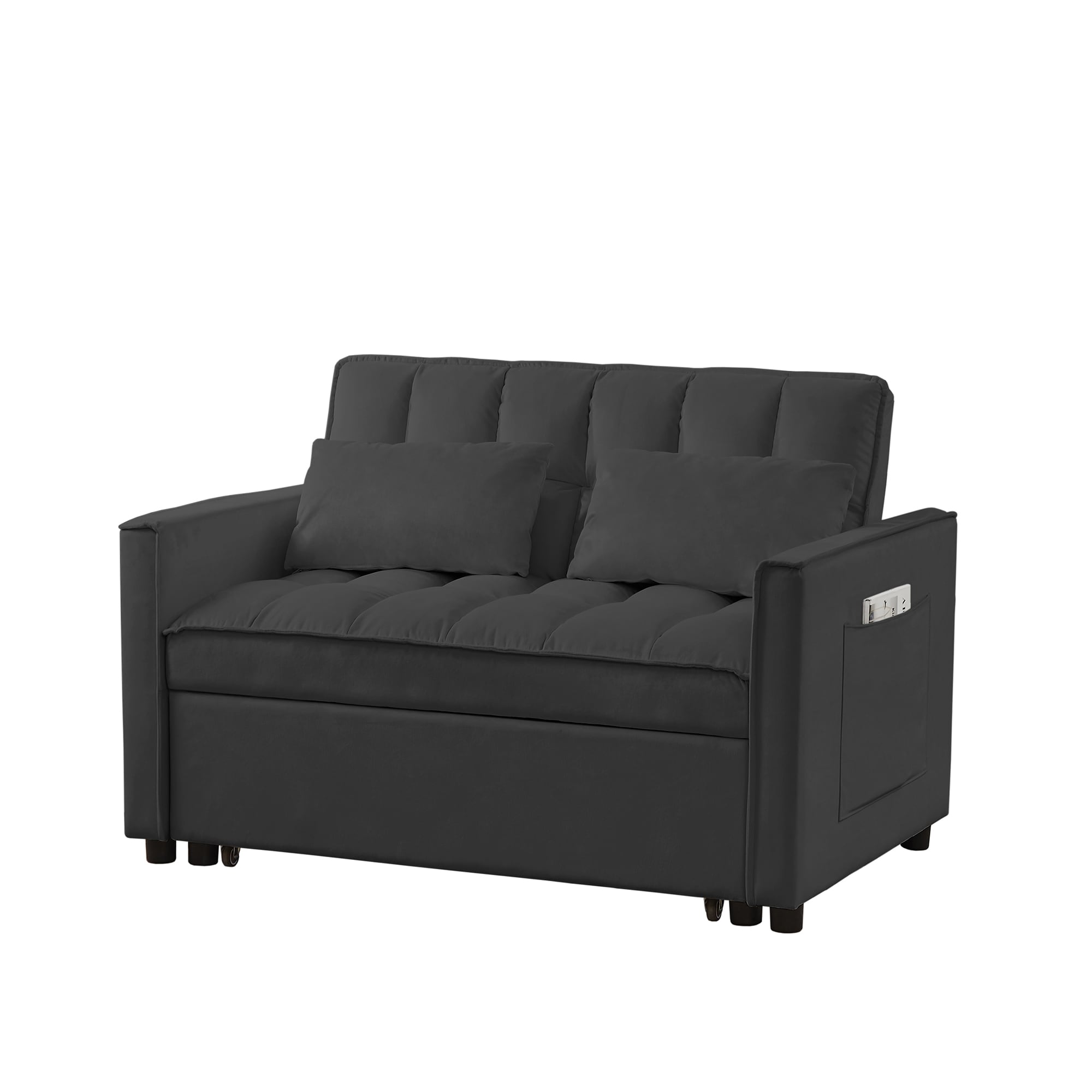 Bybafun YD2700134 52.8-in Modern Black Velvet Reclining Sofa