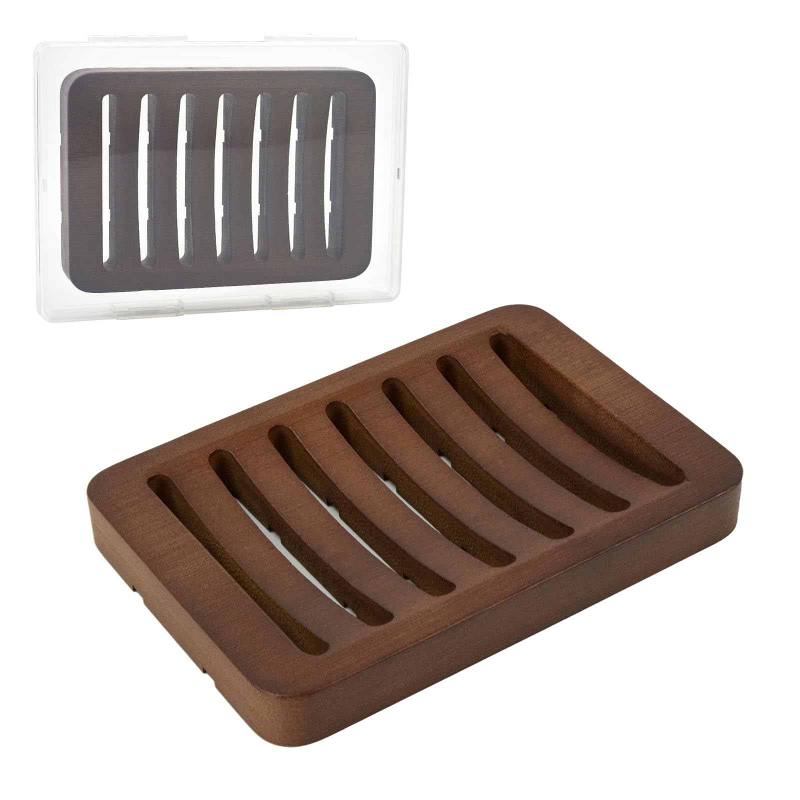 LILILIAN FMY  Slotted Bar Wood Soap Dish Self Draining Bamboo Soap Holder with Curved Groove Design for Bathroom Kitchen Shower Sink Travel Dark
