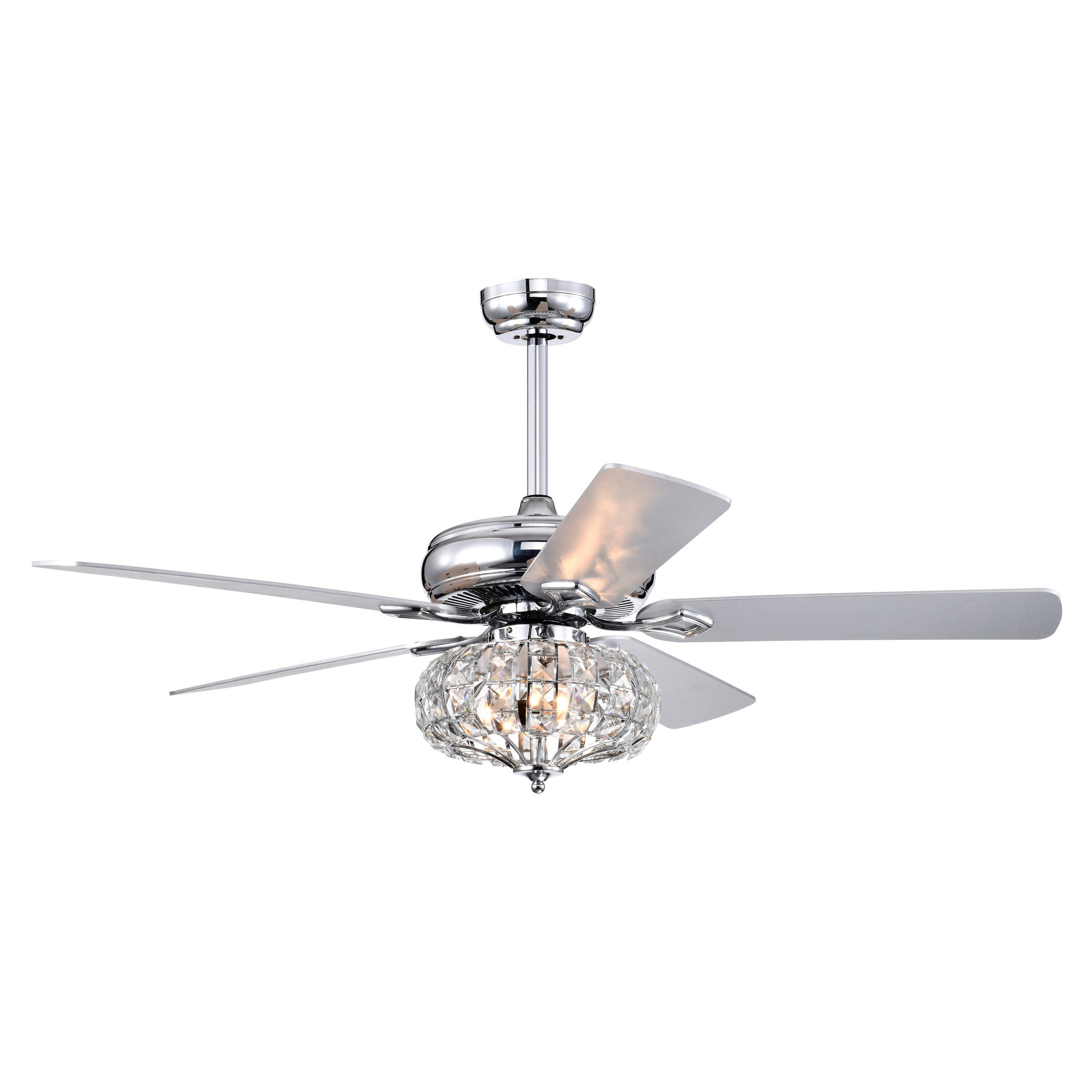 Bayfeve BFHM-92260-CF 52-in Outdoor Chrome with Plywood Blades Chandelier Ceiling Fan With Light - Remote Included ( 5 -Blade )