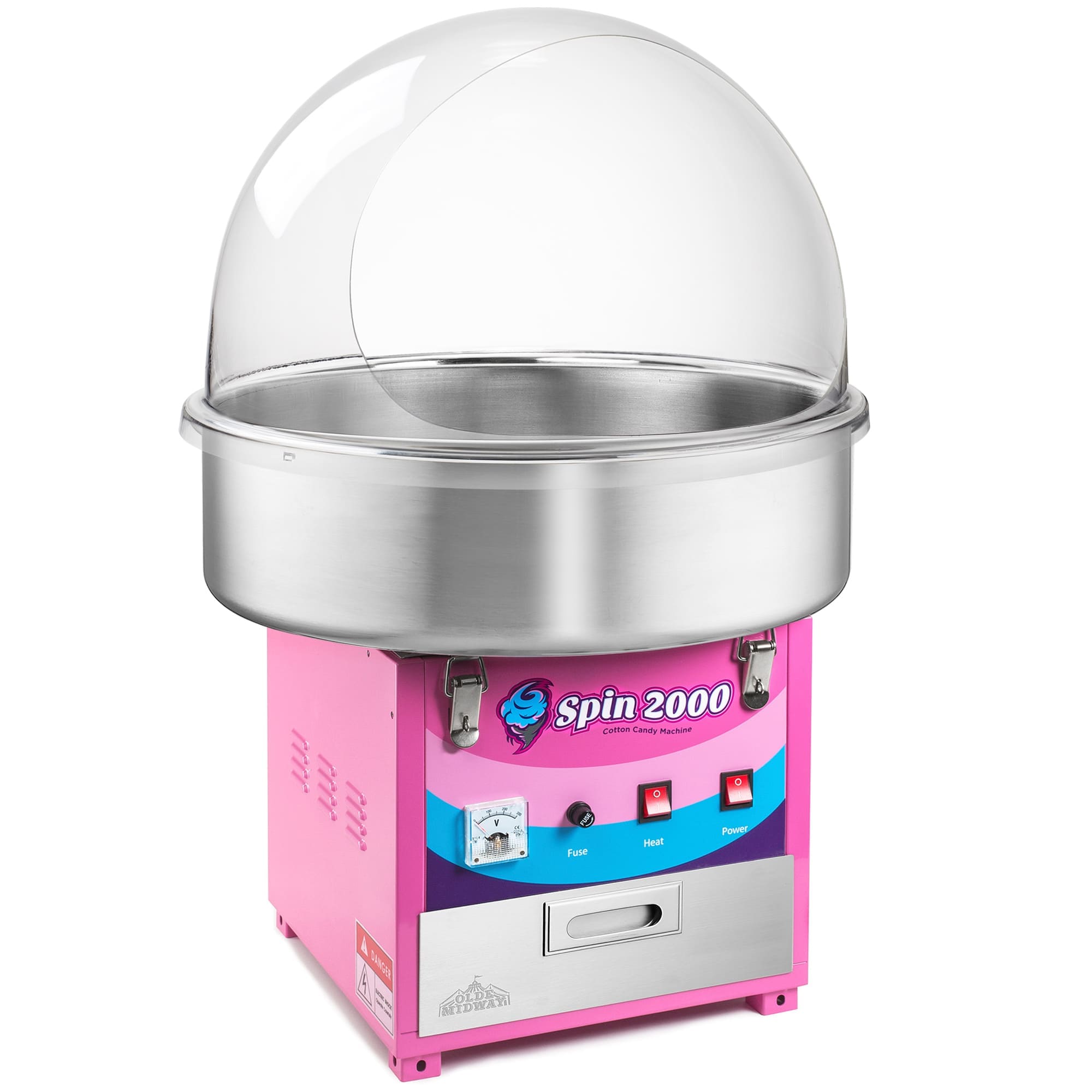 Olde Midway CON-COT2000+CV22 Cotton Candy Machine and Electric Candy Floss Maker w Shield ( SPIN 2000 )
