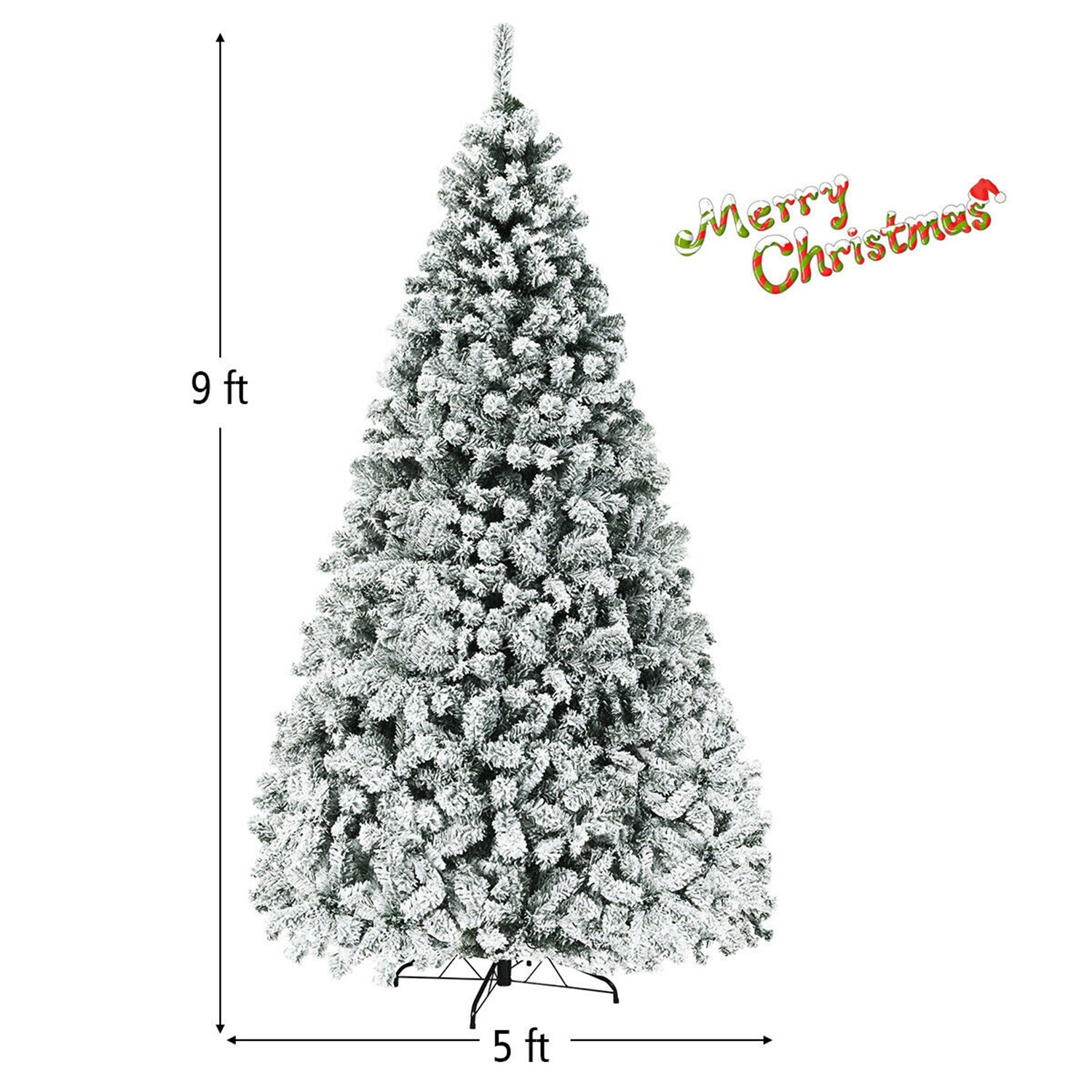 WELLFOR 9-ft Pre-lit Flocked Artificial Christmas Tree with LED Lights ...