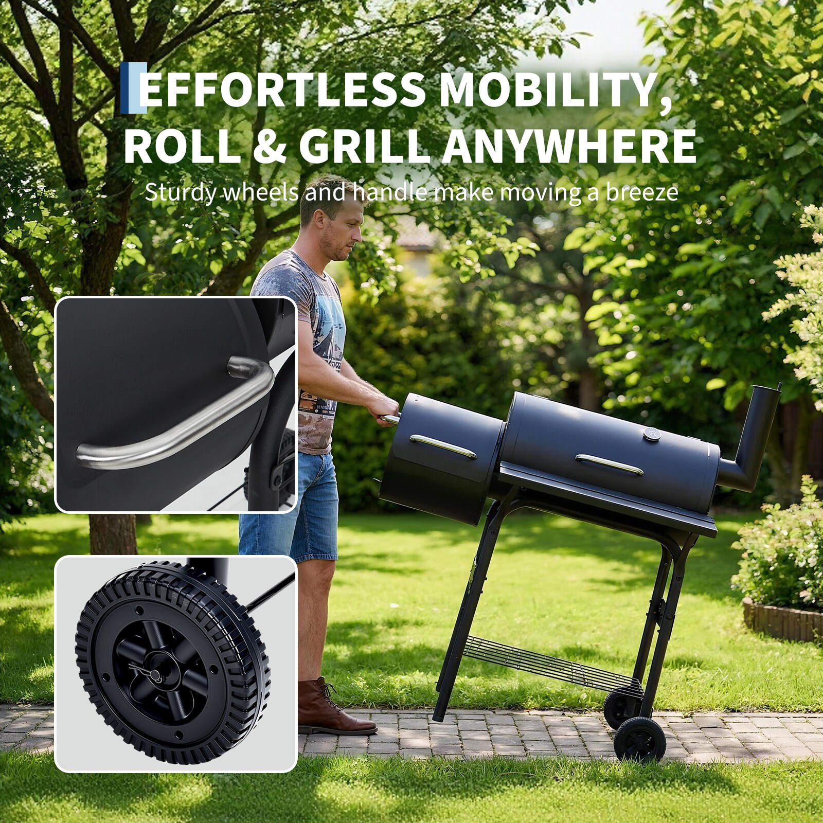 Garvee Black Portable Charcoal Grill with Offset Smoker Chimney