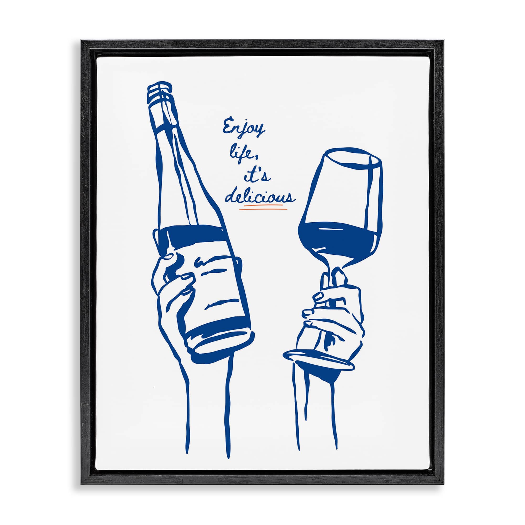 Stupell Industries Enjoy Life with Wine Black Floating Frame Canvas Art 17 x 21