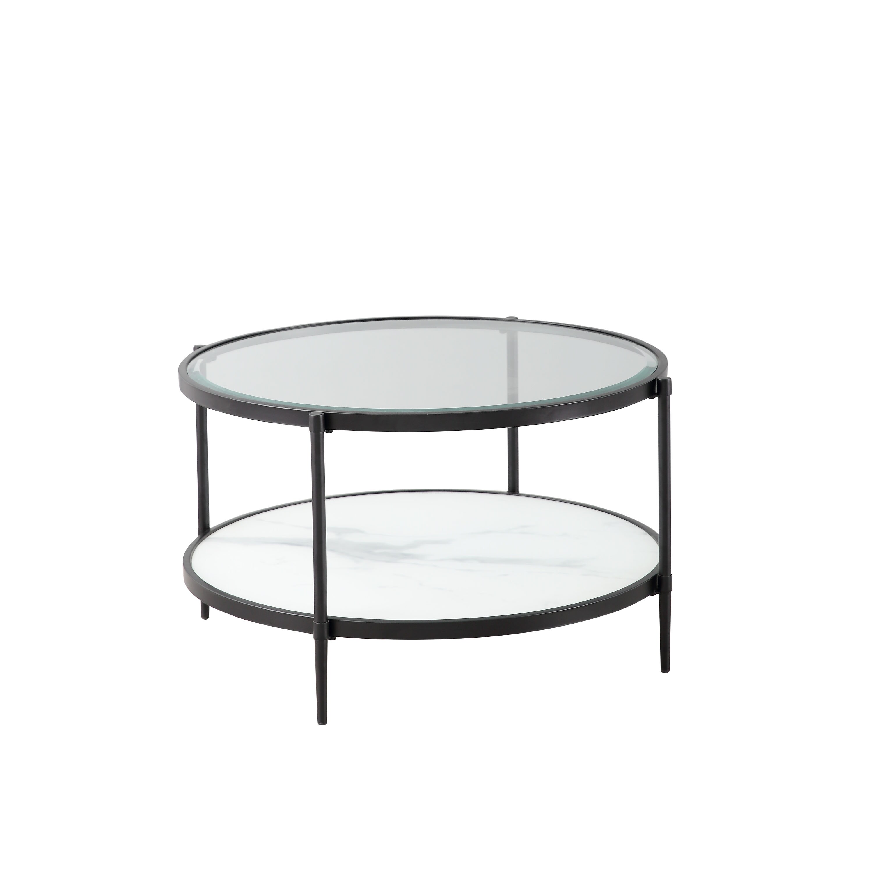 CASAINC WF-CT-1353EA-BK Glass Modern Coffee Table with Storage