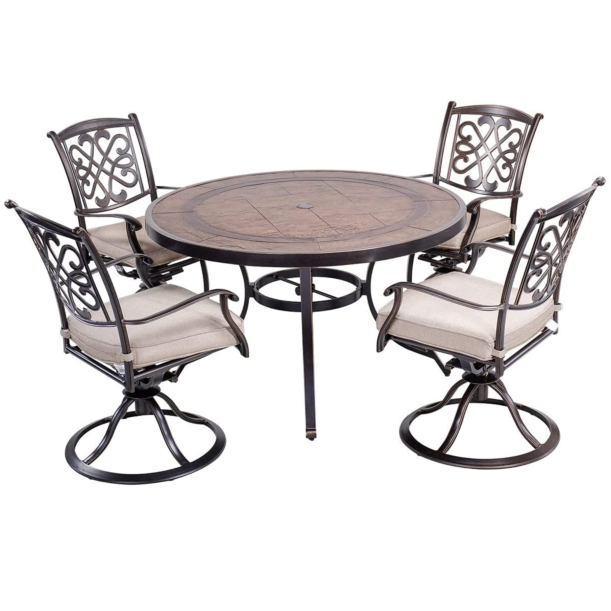 CASAINC CA-IVY203-R11 Patio Dining Set 5 -Piece dark gold Patio Dining Set Aluminum Round Table with 4 Off-white Cushions Swivel Chairs