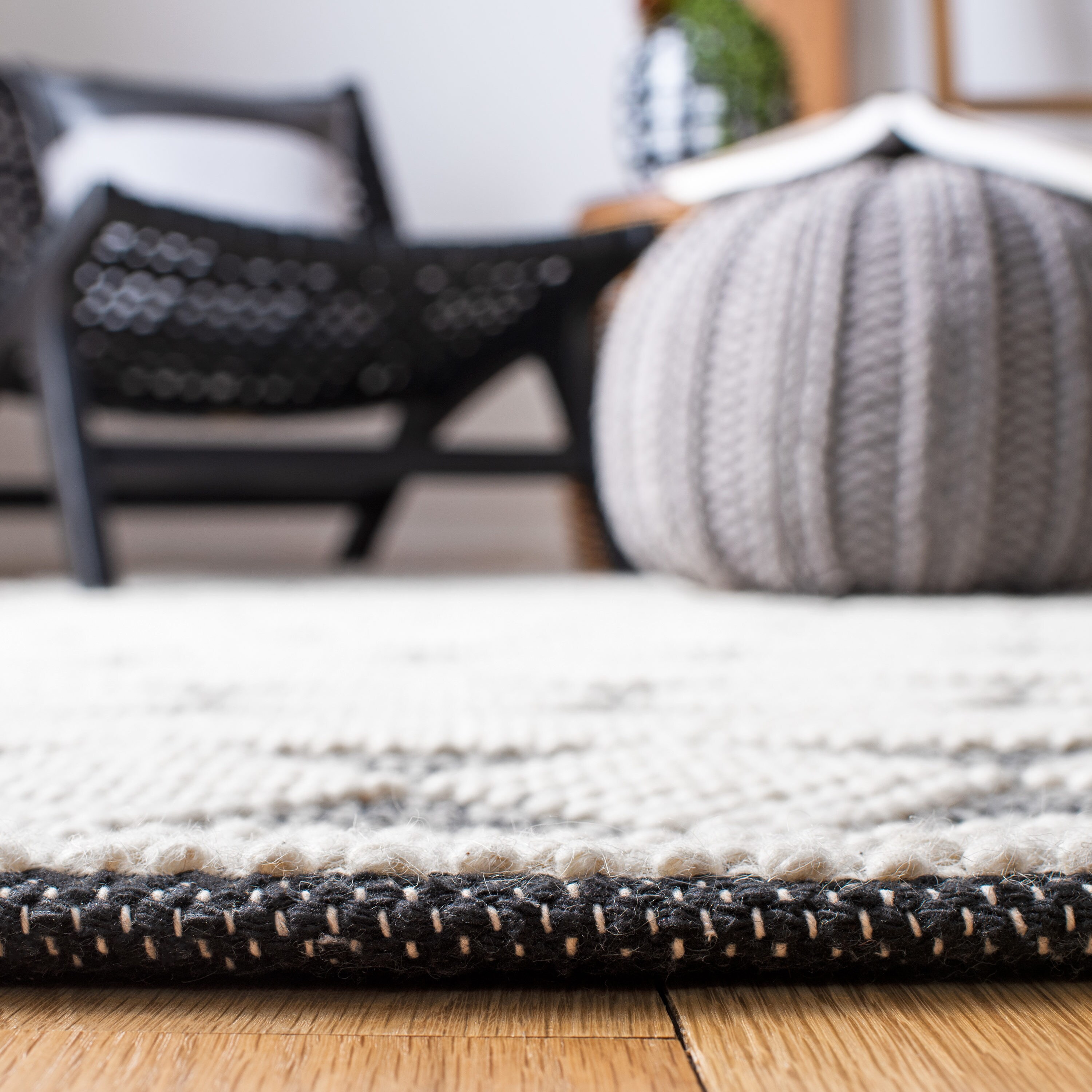 Natura 6' x 6' Black and Ivory Wool Square Area Rug