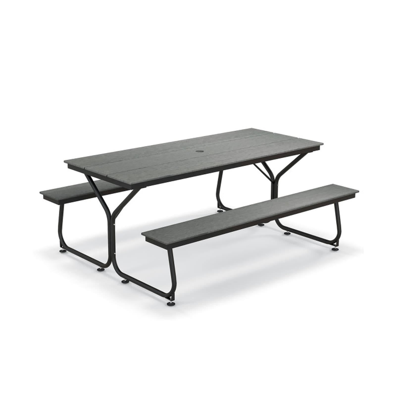 SUGIFT 72-in x 59-in Outdoor Picnic Table Bench Set with Weather-Resistant HDPE Tabletop 2.3-in Umbrella Hole and Rustproof Powder-Coated Steel Frame Seats 6-8 People 350-lb Table and 1100-lb Bench Capacity for Patio Poolside Backyard Deck Garden Gray