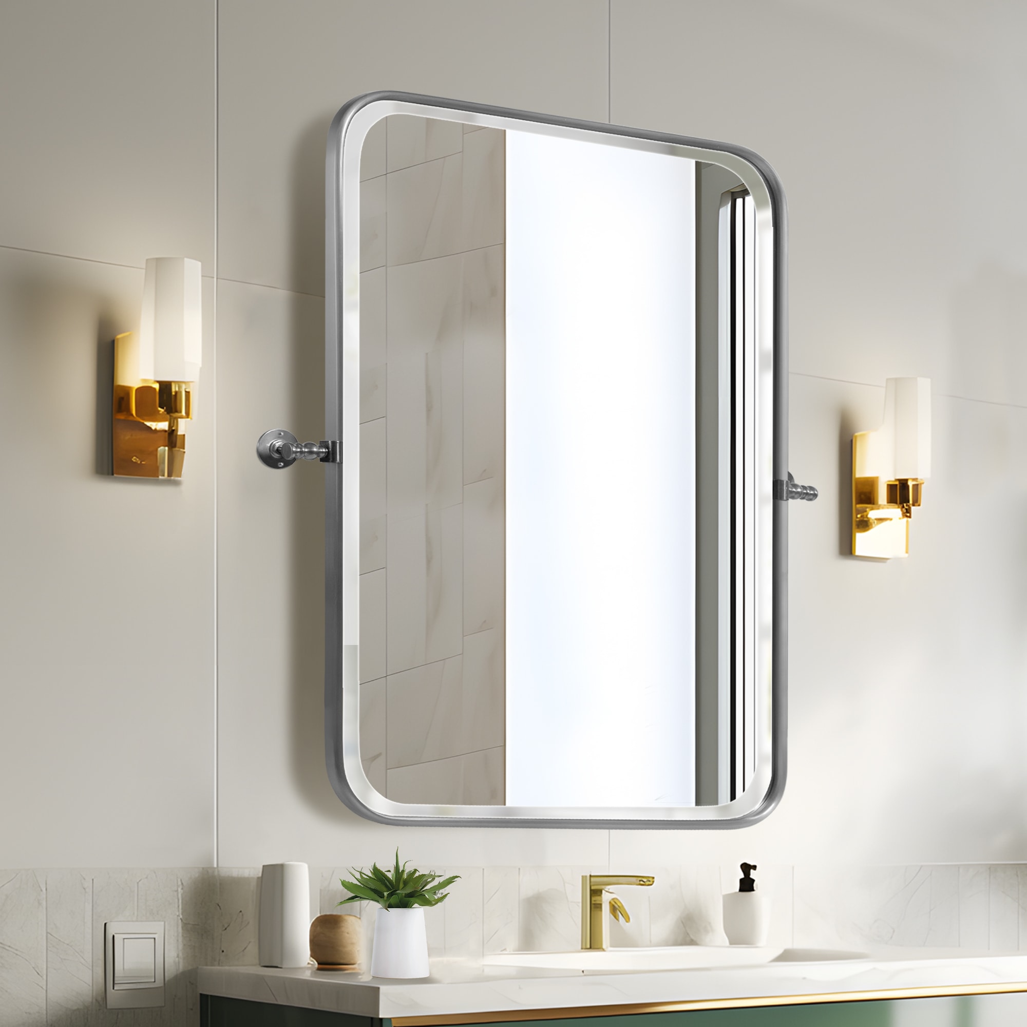 Dovelina LS-23091911 24-Inches x 36-Inches Framed Rectangle Bathroom Vanity Mirror ( Sliver )