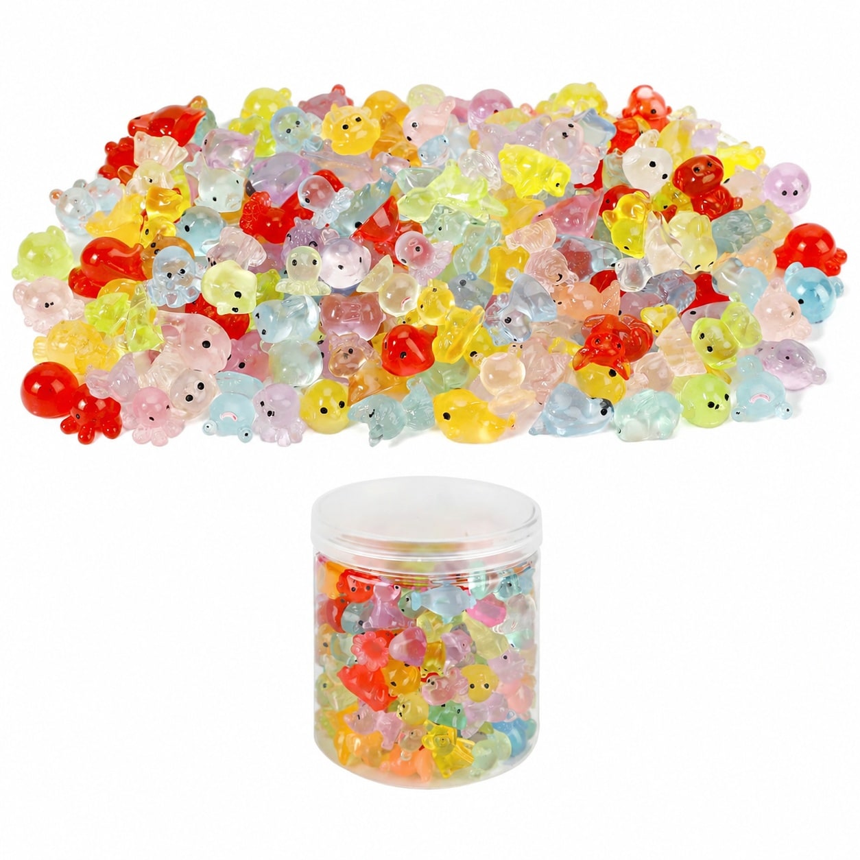 Aoibox - 200 Piece Glow in Dark Mini Resin Animals Figurines Variety Pack for Fish Tank Fairy Ga...