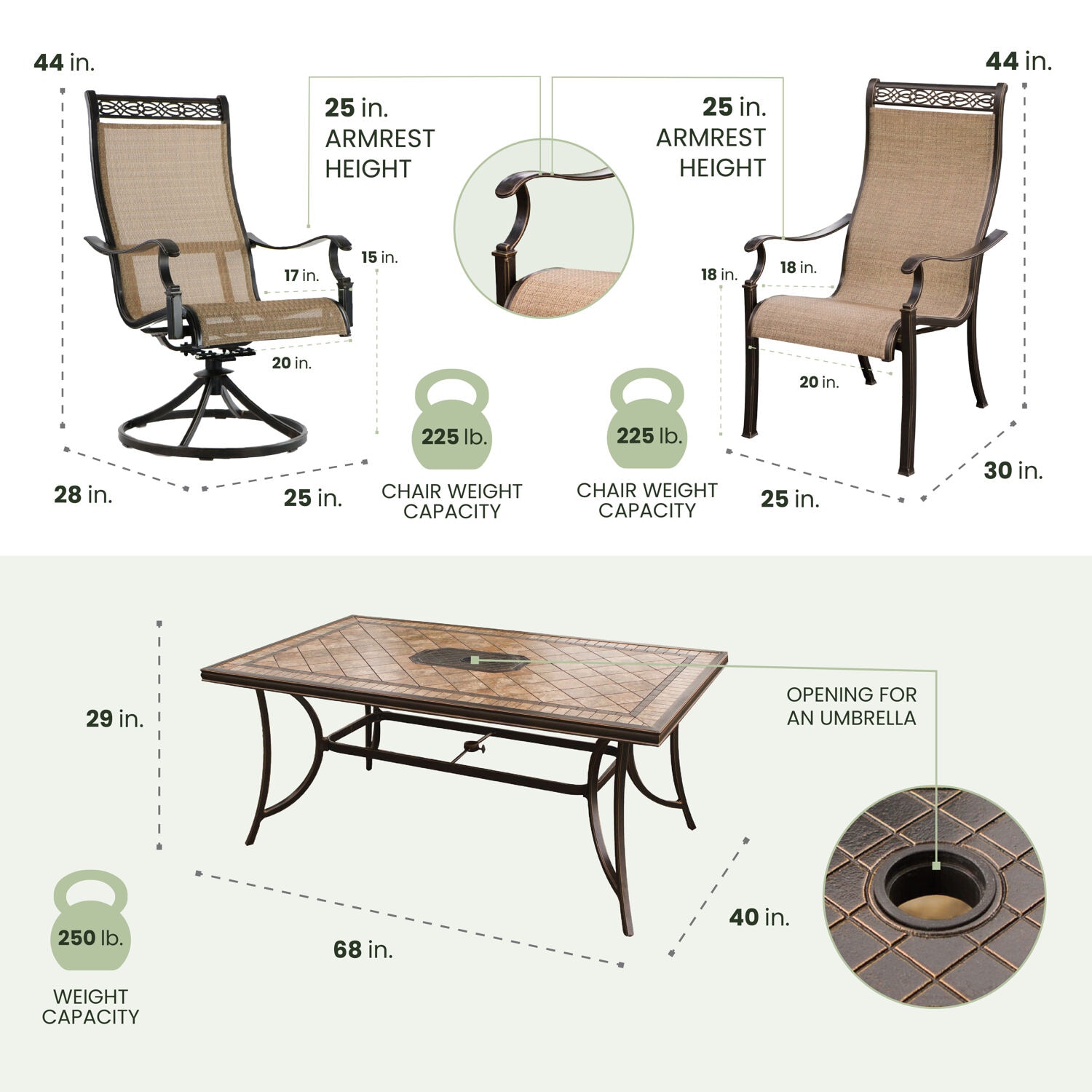 Monaco 7-Piece Brown and Tan Aluminum Outdoor Dining Set with Porcelain Table