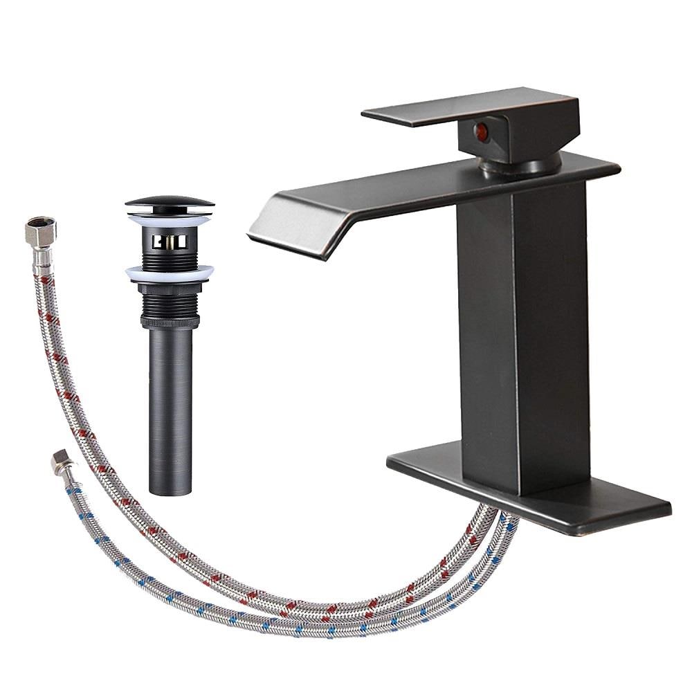 KINWELL A-96004-ORB-2 Oil rubbed bronze 4-in centerset 1-handle Waterfall Commercial/Residential Handle Bathroom Sink Faucet with Drain with Deck Plate