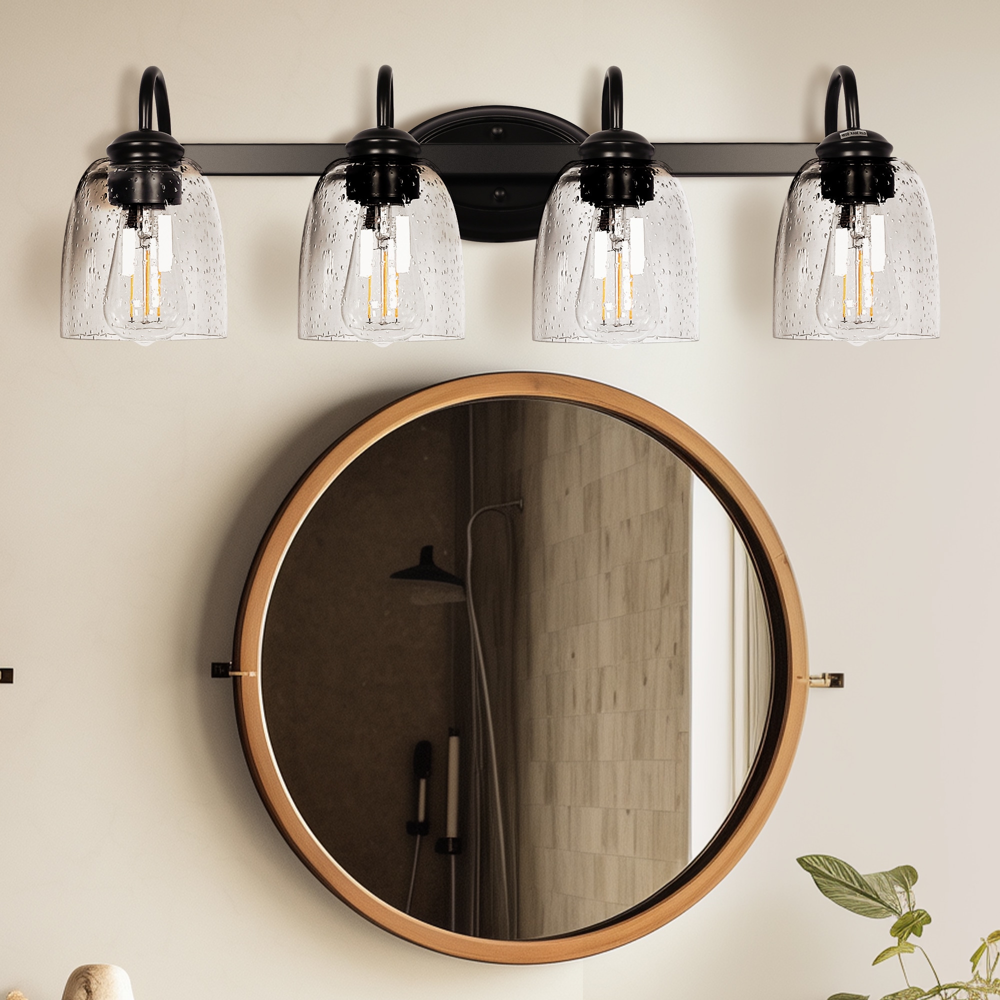 YANSUN L-WL025 25.2-in W 4 -Light Matte Black Wall Sconce