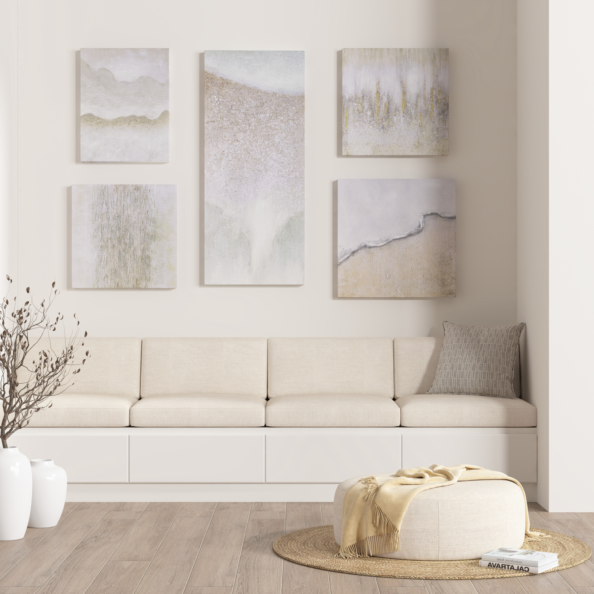 Natural Essence 5-Piece Neutral Abstract Canvas Wall Art Set