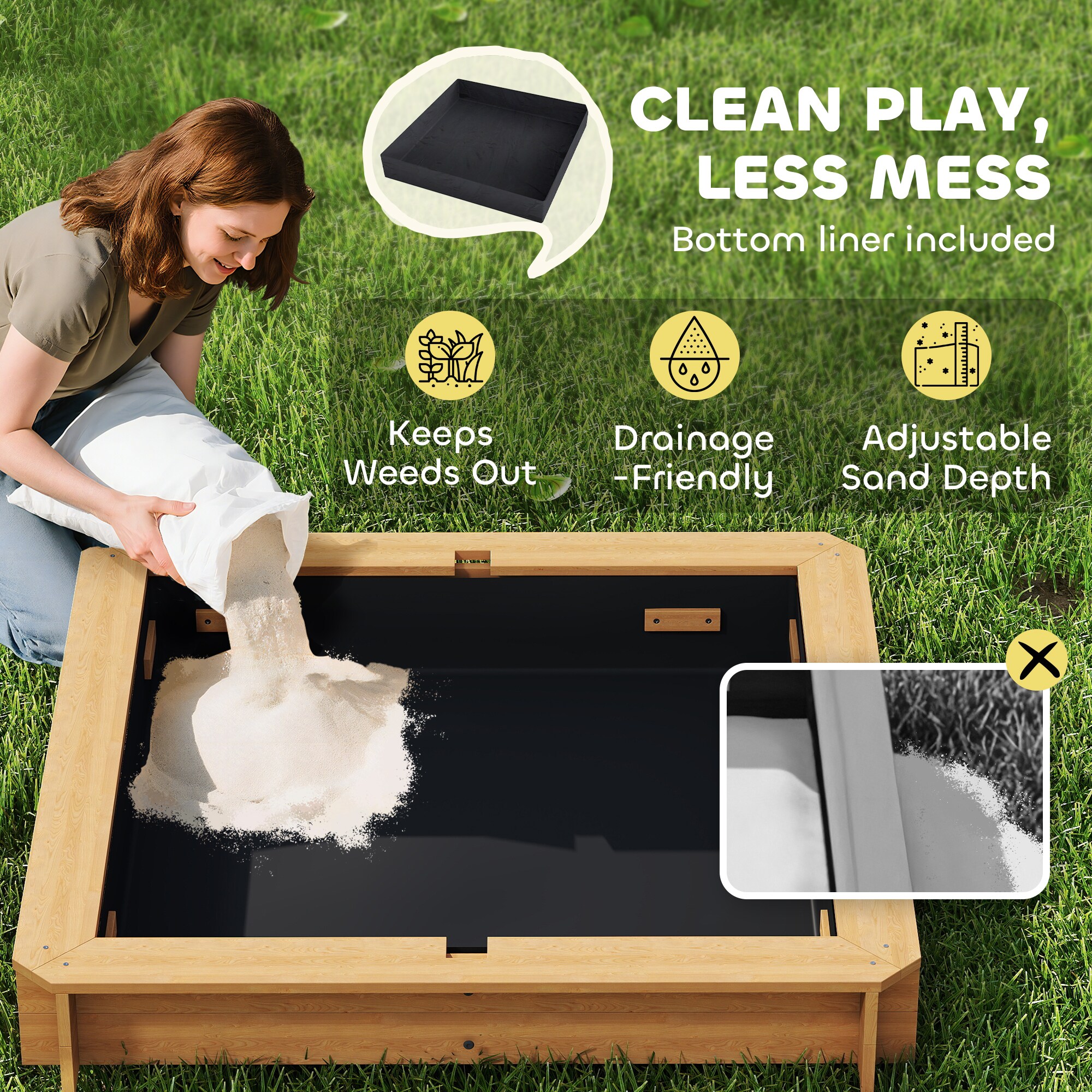 Outsunny Covered Sandbox with Lid with Adjustable Canopy for Kids