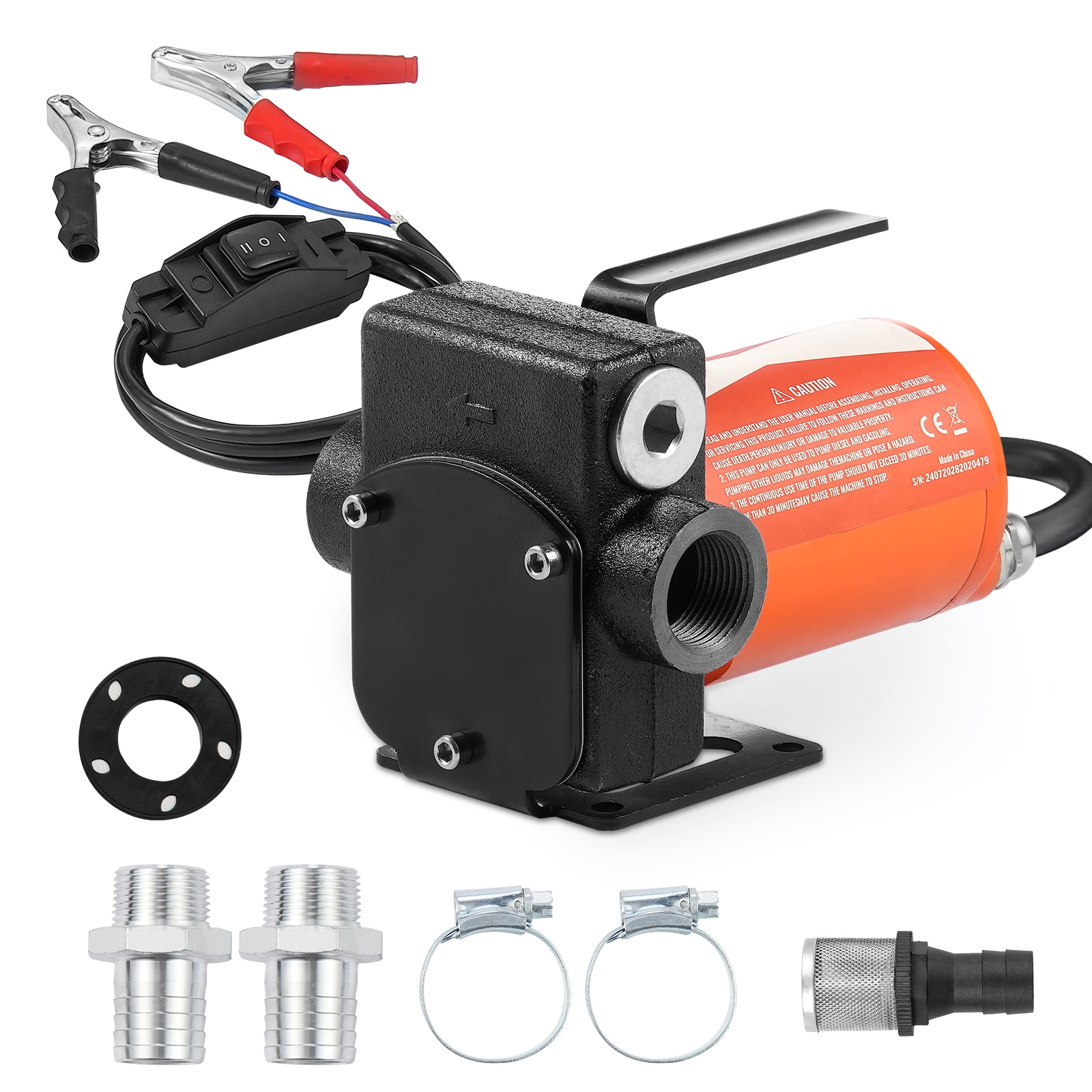 VEVOR SCFBBMG37GPM06444V9 Fuel Transfer Pump  12V DC 5 GPM 1/10 HP  Portable Electric Diesel Transfer Pump with Auto Shut-Off Fuel Nozzle  Long Inlet and Outlet Hose for Gasoline Diesel  Kerosene  Methanol Blends