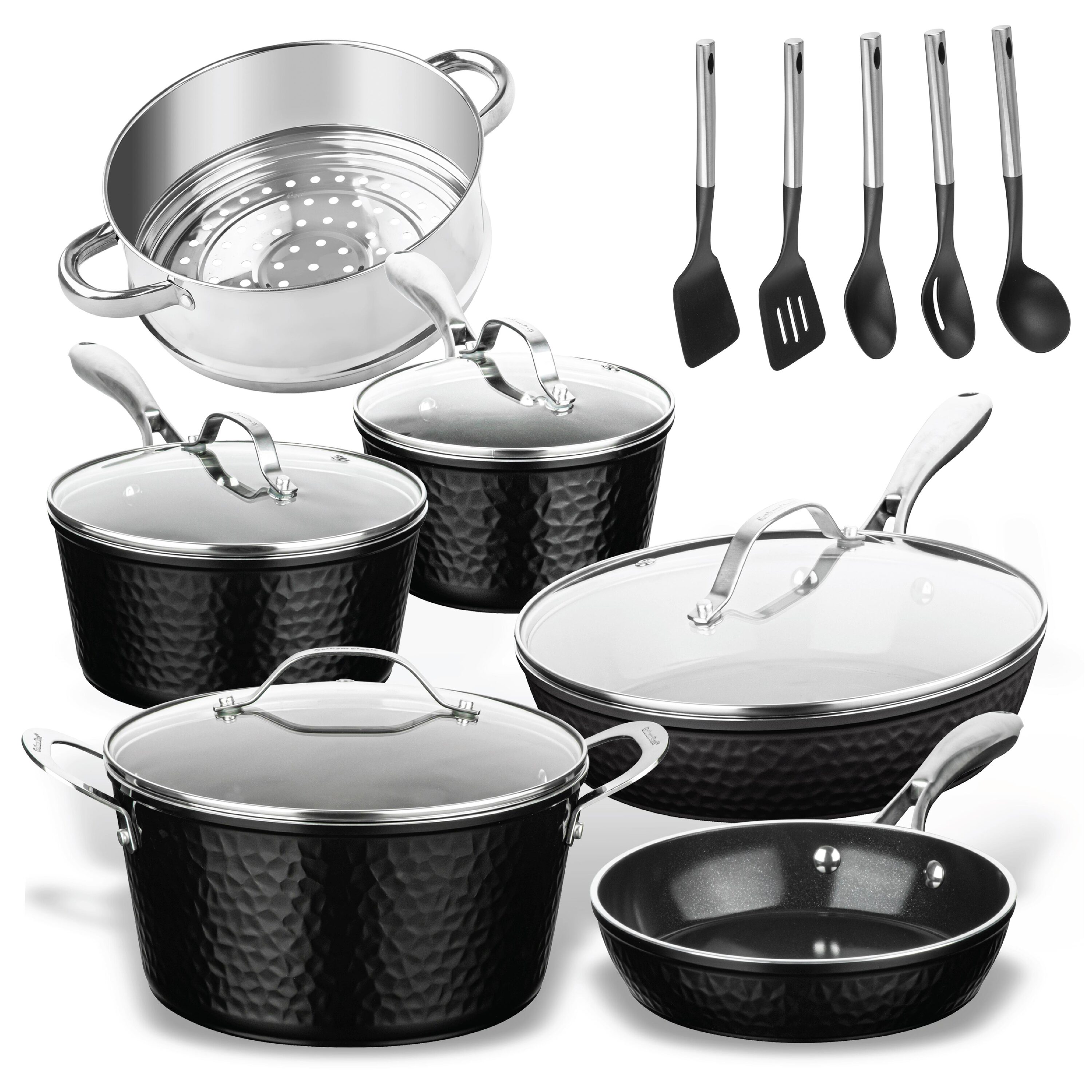 Gotham Steel 6374 15 -Piece 8.38-in Aluminum Cookware set with Lid