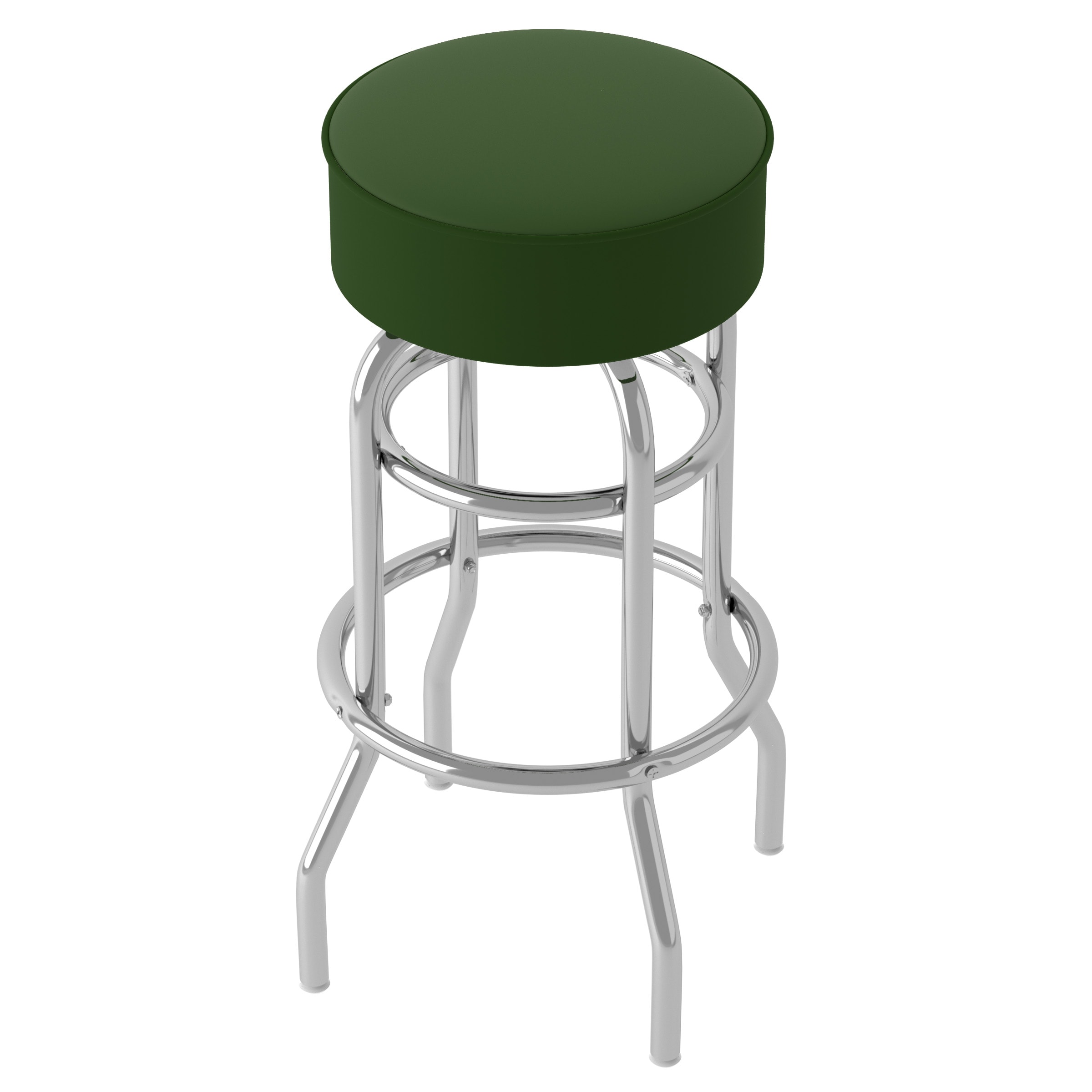 Modern Swivel Black Metal Bar Stool with Green Vinyl Cushion