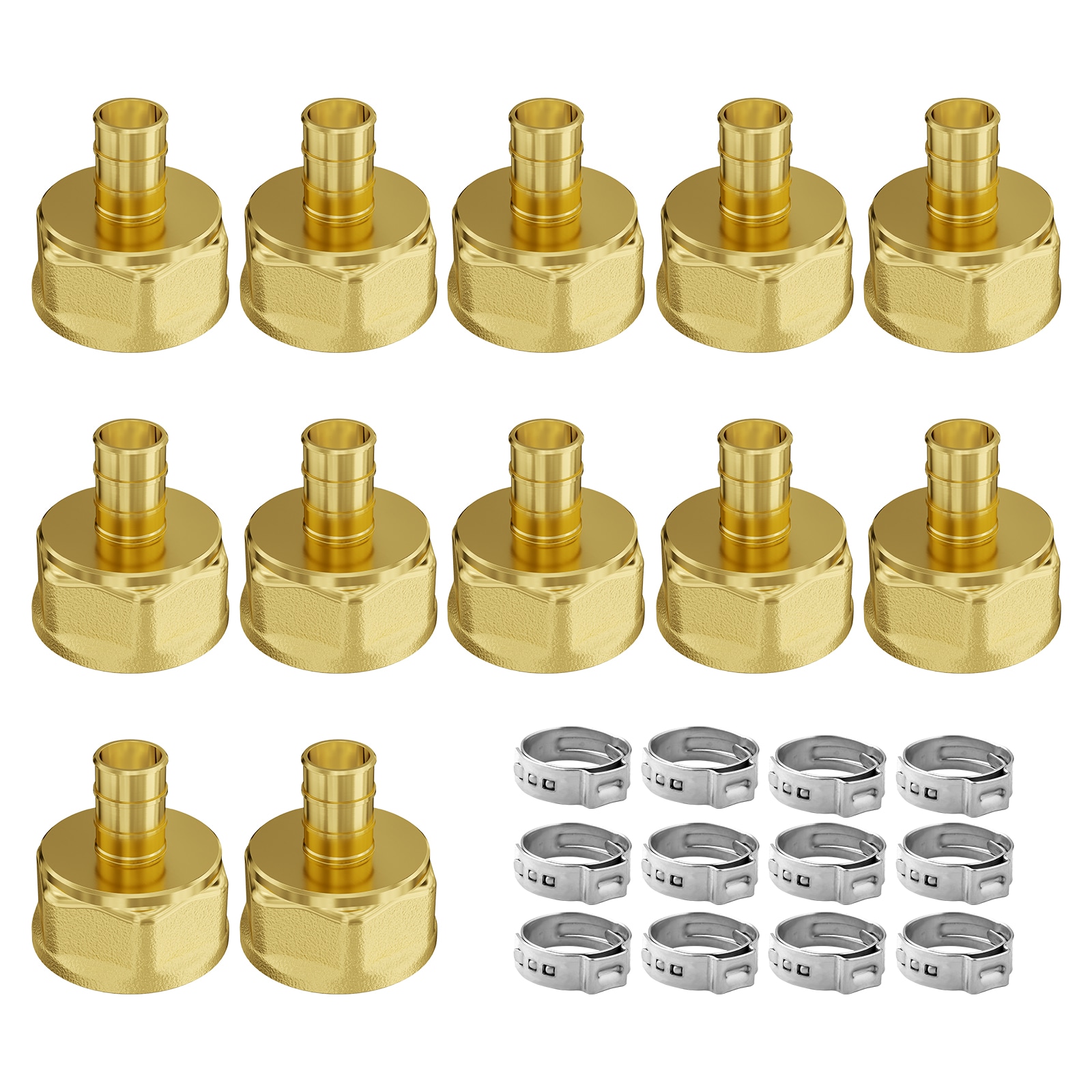 GIVIMO - 3/4-in NPT Brass Pipe Fittings 12-pc Set with 12 Clamps Lead-Free C46500 Clamp-Style Fem...