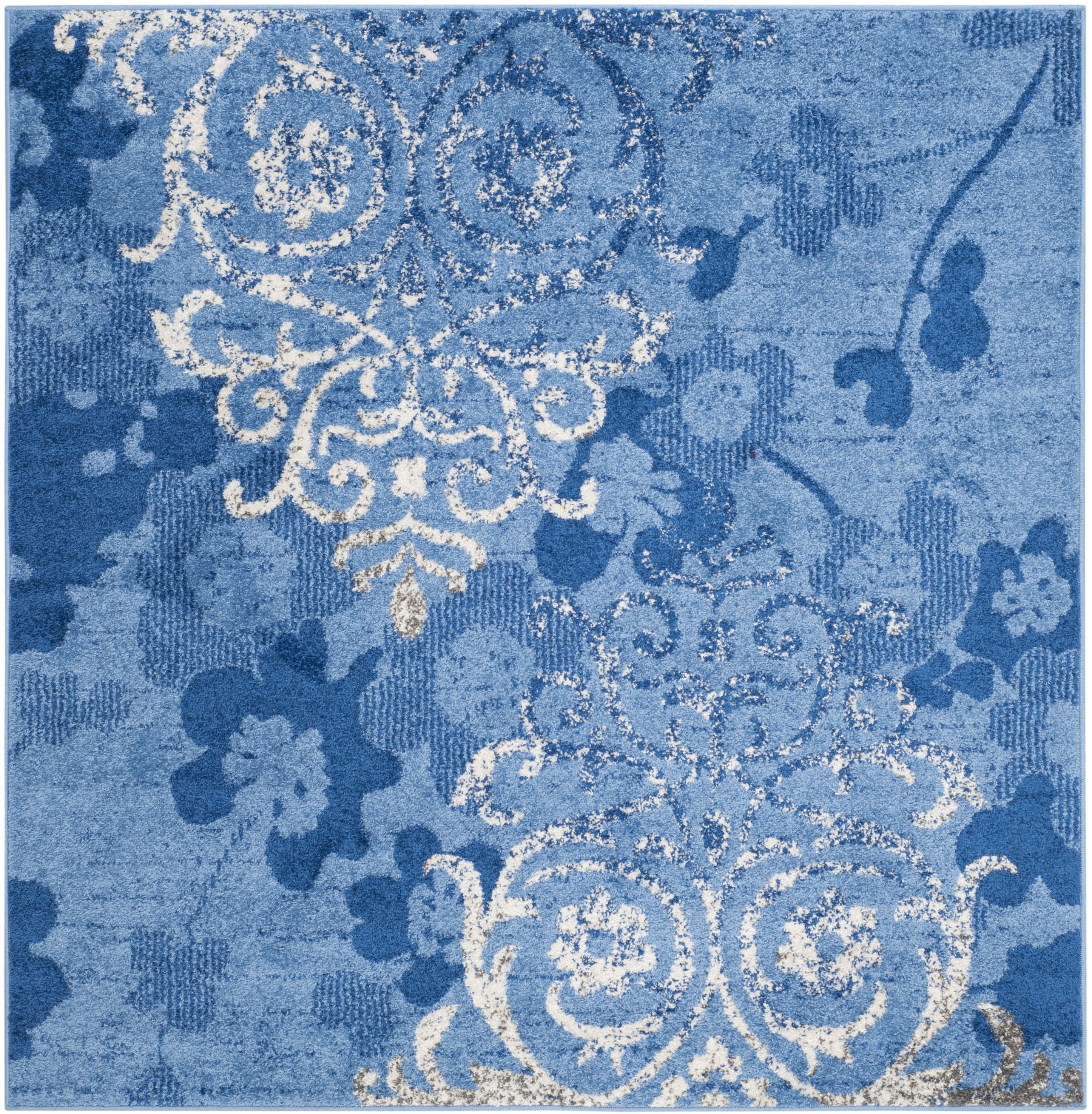 Safavieh ADR114F-8SQ Adirondack Serene 8 x 8 (ft) Loomed Polypropylene Light Blue/Dark Blue Square Indoor Damask Coastal Area rug