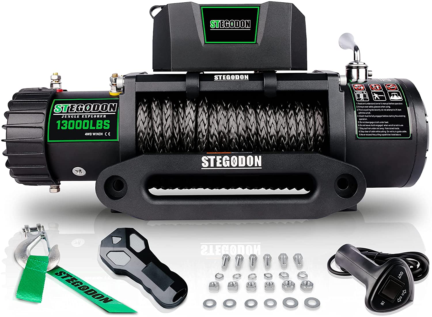 Siavonce XH42979 New 13000 Lbs Electric Winch T312V Synthetic Rope with Wireless Handheld Remotes and Wired Handle