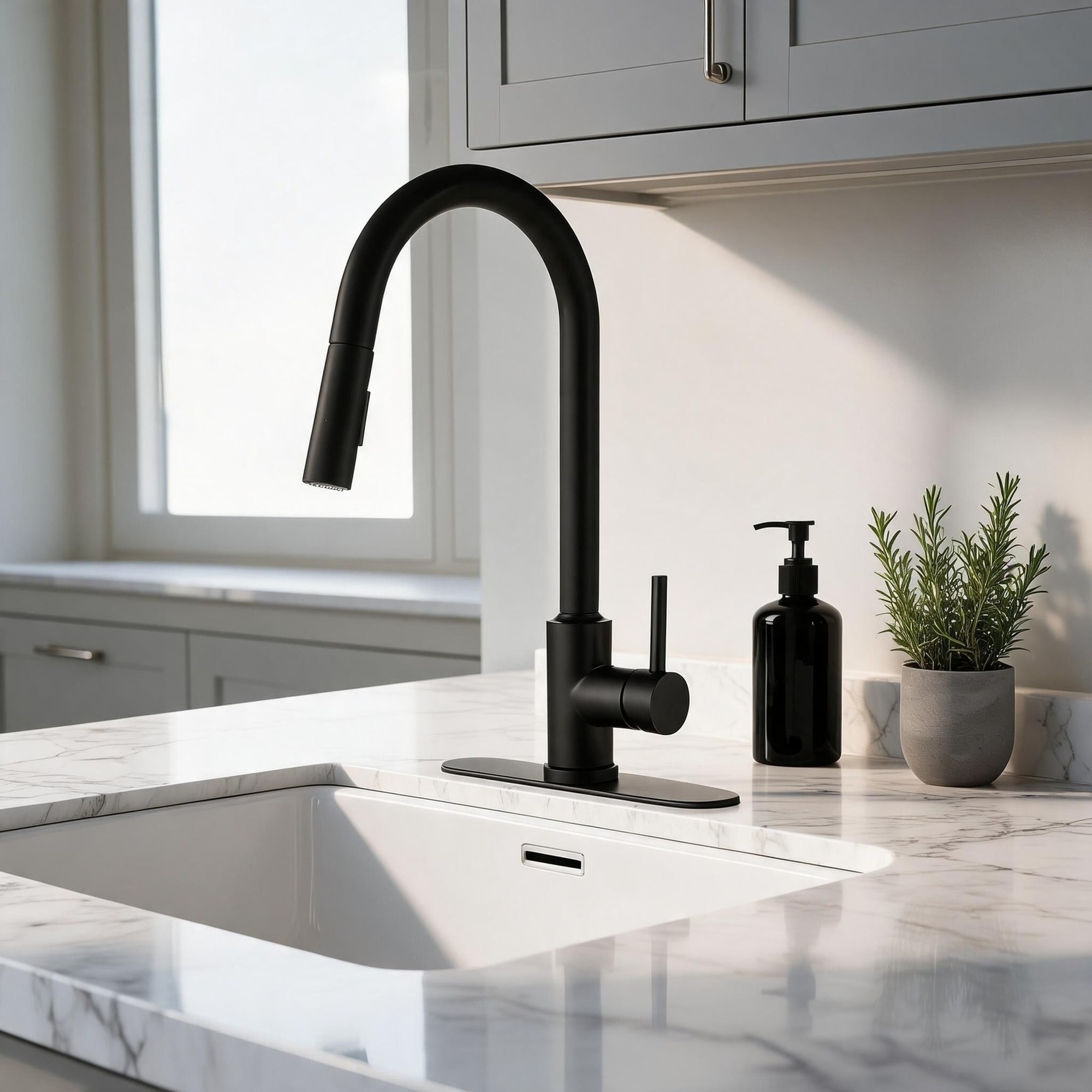 IAK Matte Black Stainless Steel Kitchen Faucet with Pull Down Sprayer and Dual Function Spray Head