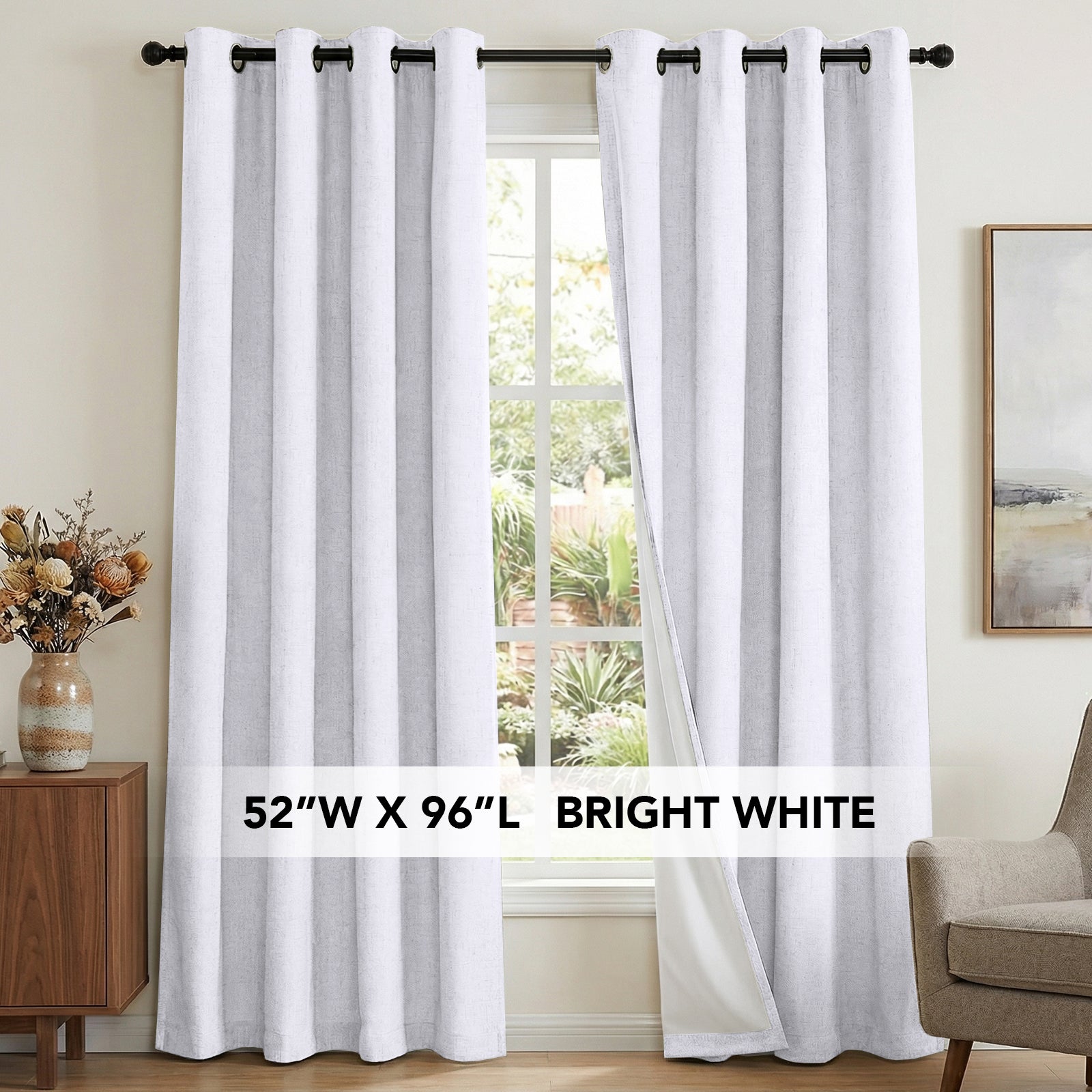 H.Versailtex  Premium Blackout Curtain Panel Pair Grommet Top 52W x 96L White