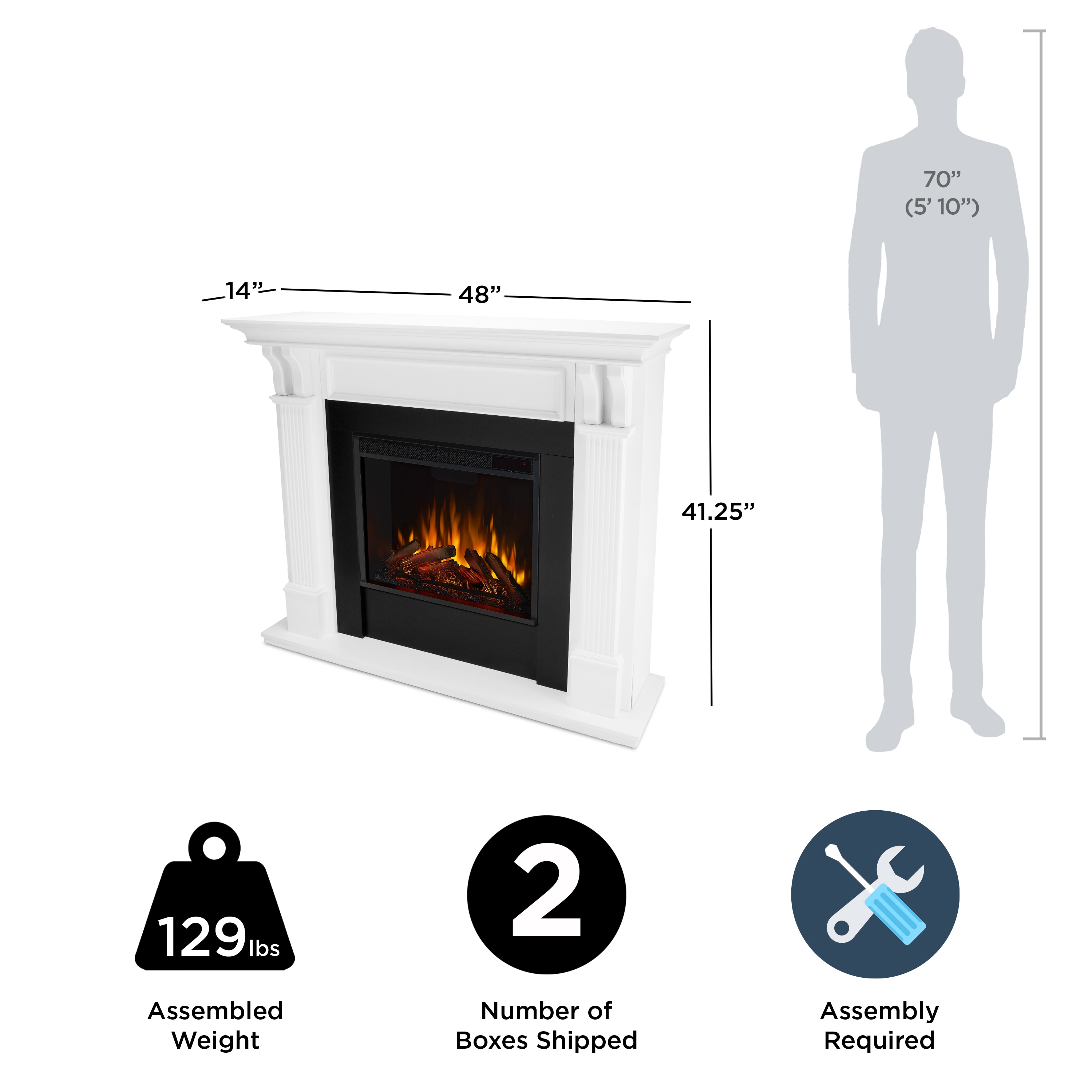 Ashley 48" White Electric Fireplace with Mantel