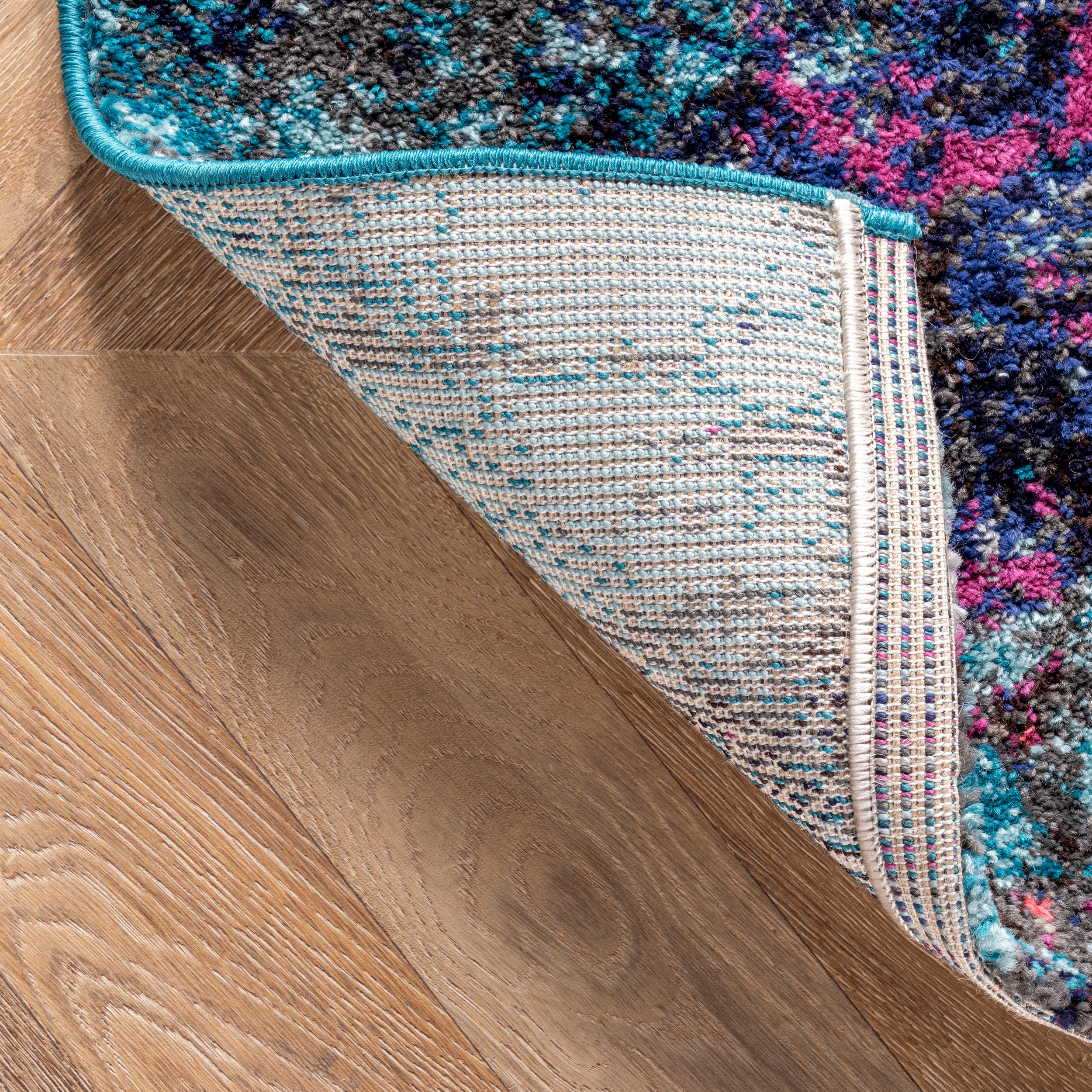 Reversible Blue and Pink Abstract Synthetic Runner Rug