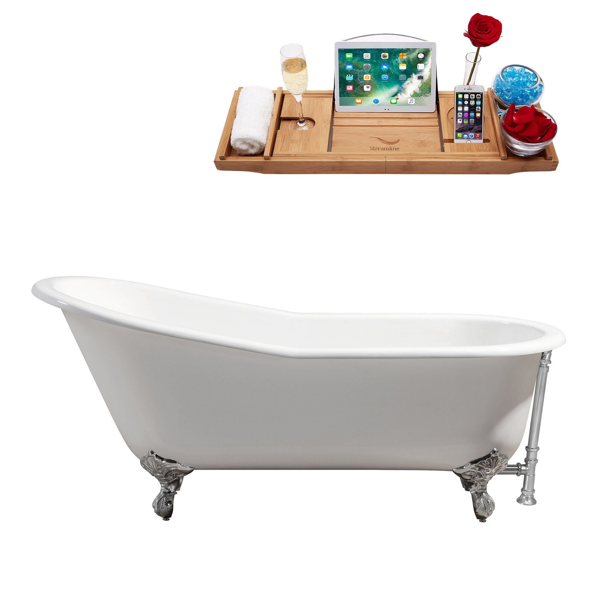 Streamline 29.9-in x 66.9-in Glossy White Cast Iron Clawfoot Soaking  Bathtub with Drain (Reversible Drain) at Lowes.com