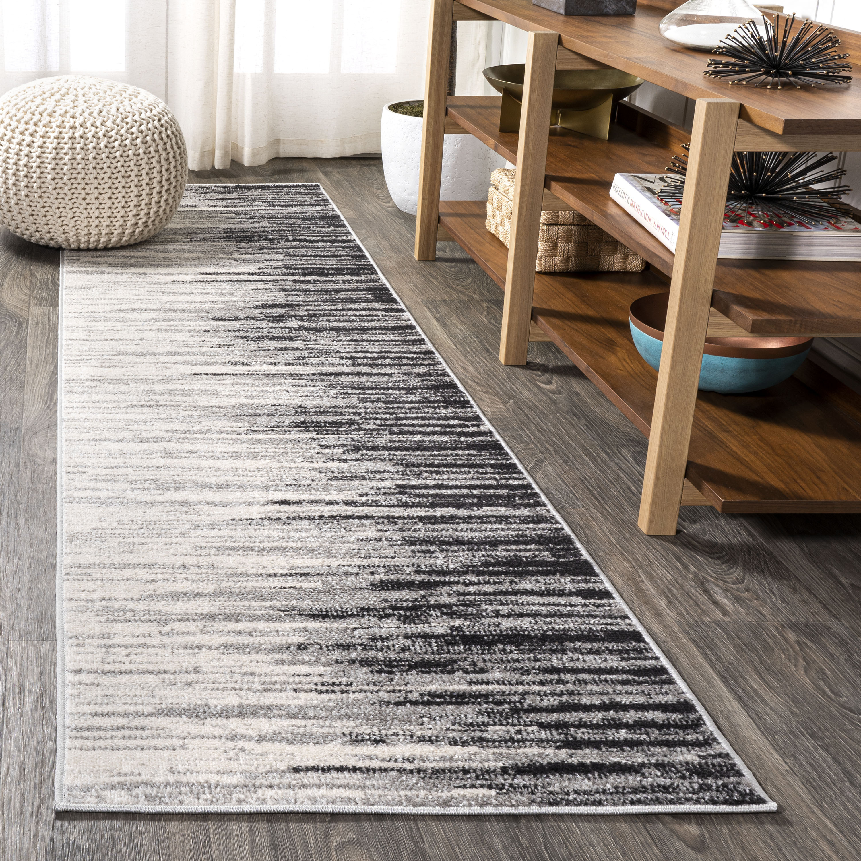 JONATHAN  Y CTP112B-28 Contemporary POP Linear Modern Half-Stripe 2 x 8 (ft) Loomed Polypropylene Gray/Cream Rectangular Indoor Abstract Vintage Runner rug