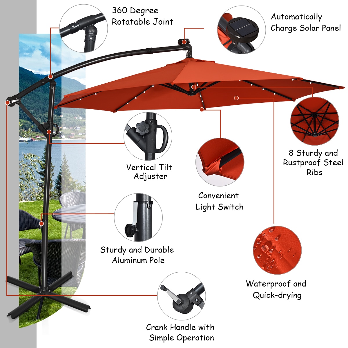 Costway OP70282OR Umbrellas-2 - View #10