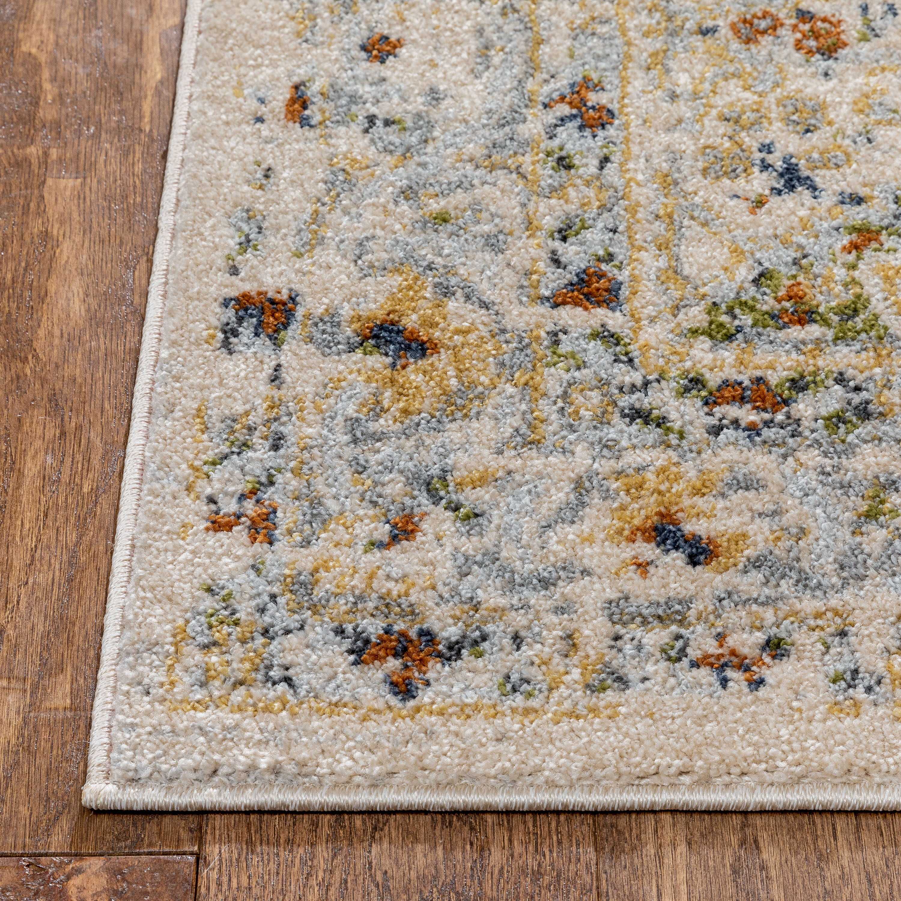 Cream and Red Distressed Vintage Rectangular Area Rug