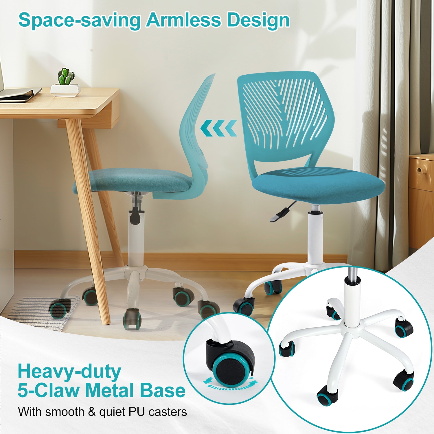 Homy Casa CARNATION FLE AQUA Office-Chairs - View #5