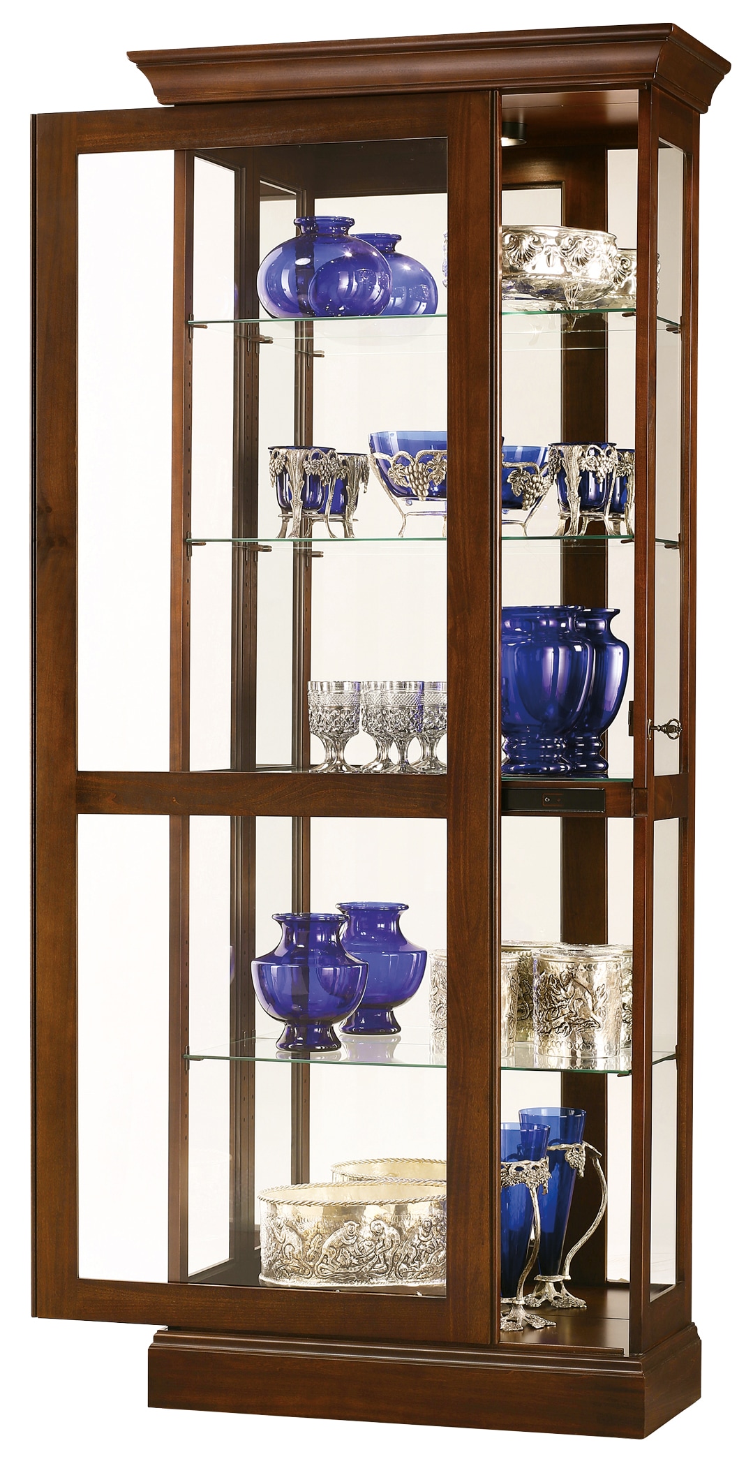 Brown Lighted Traditional Glass Curio Cabinet