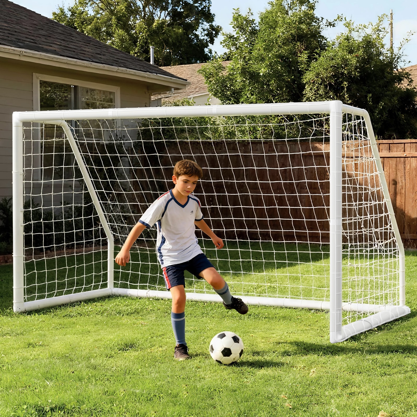 MOONCOOL  12x6 FT Non-Foldable Weatherproof HPVC Soccer Goal Portable Durable Post with Soccer Net 6 Pcs 22G Training Cones Oxford Cloth Storage Bag for Backyard Youth Adults Outdoor Practice Training