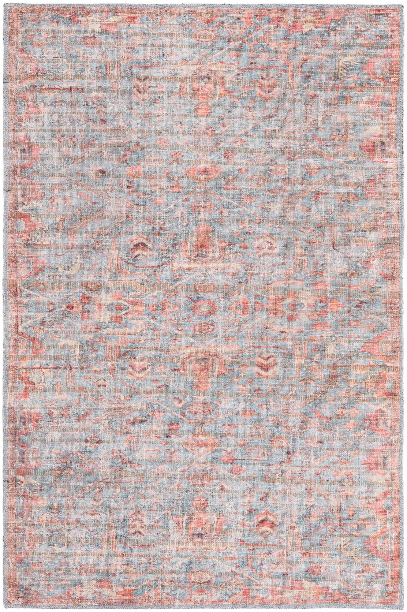 Antique Blue 4' x 6' Flat Woven Synthetic Easy Care Rug