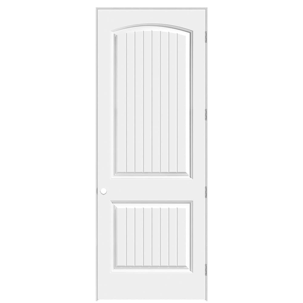 Masonite 641588 36-in x 96-in Primed Solid core 2-panel arch top Left hand Smooth Prefinished Molded composite Flat Jamb Single Prehung Interior Door