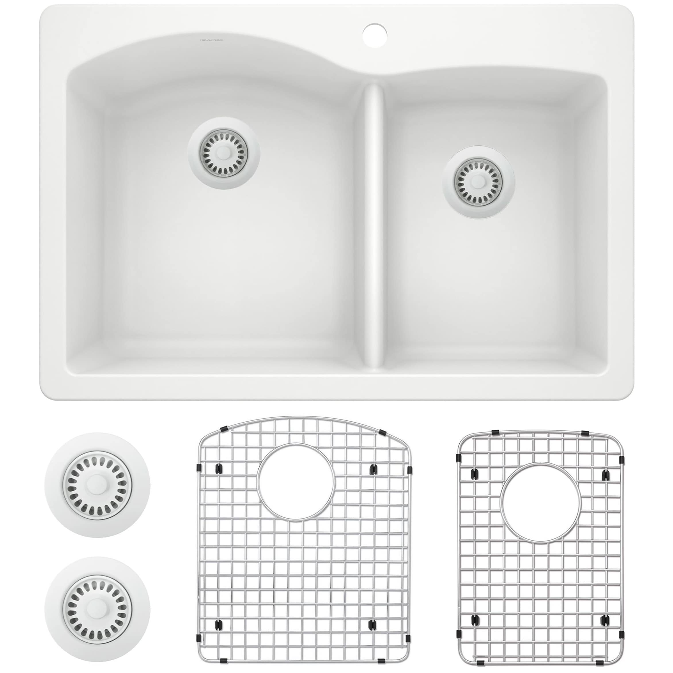 BLANCO 440216-KIT Diamond Silgranit Drop-in or undermount 33.0-in x 22-in Granite Double offset bowl 1-Hole Kitchen Sink