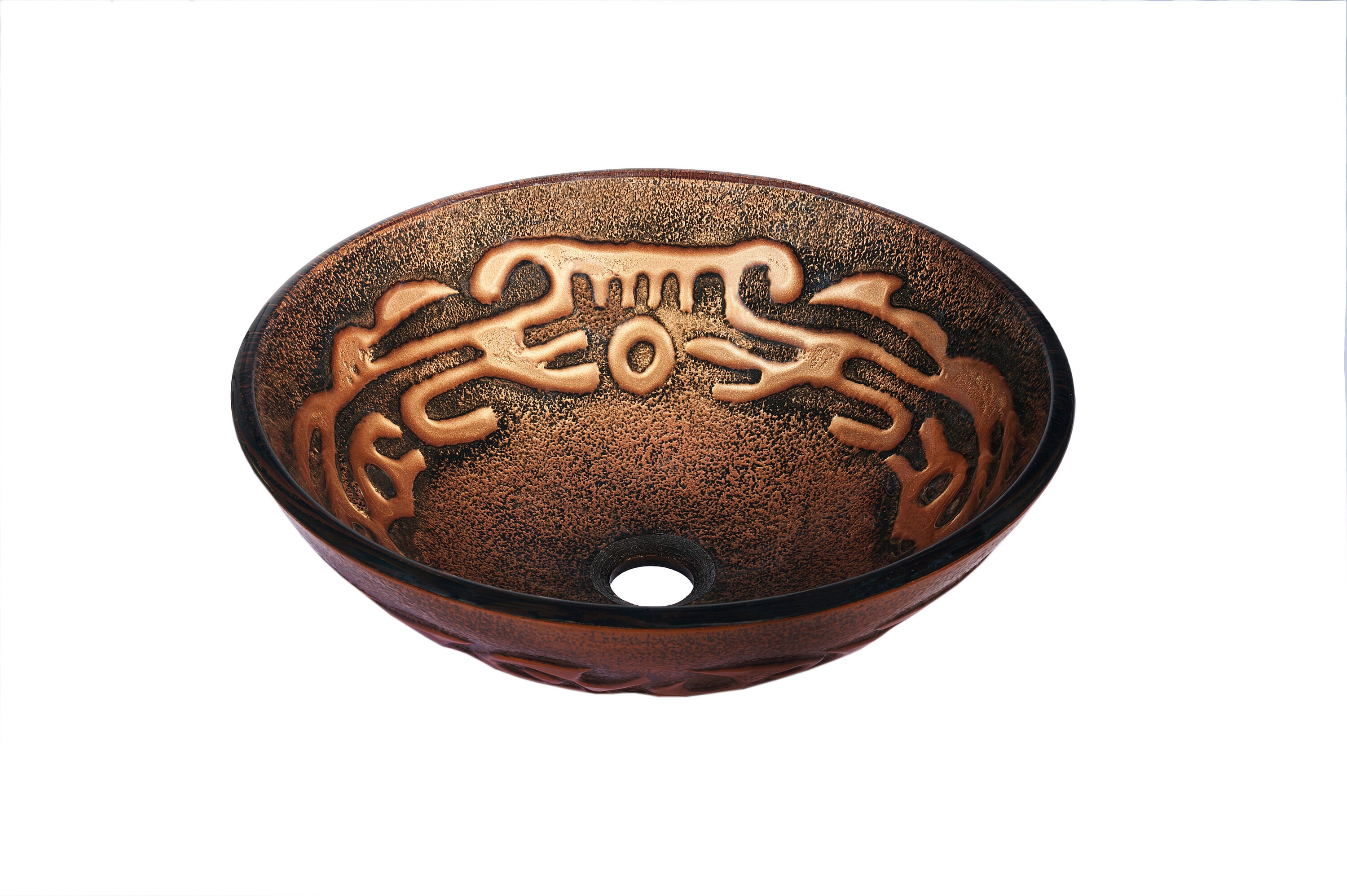 Novatto - Mosaico Glass 16.5-in Vessel Round Modern Brown Bathroom Sink