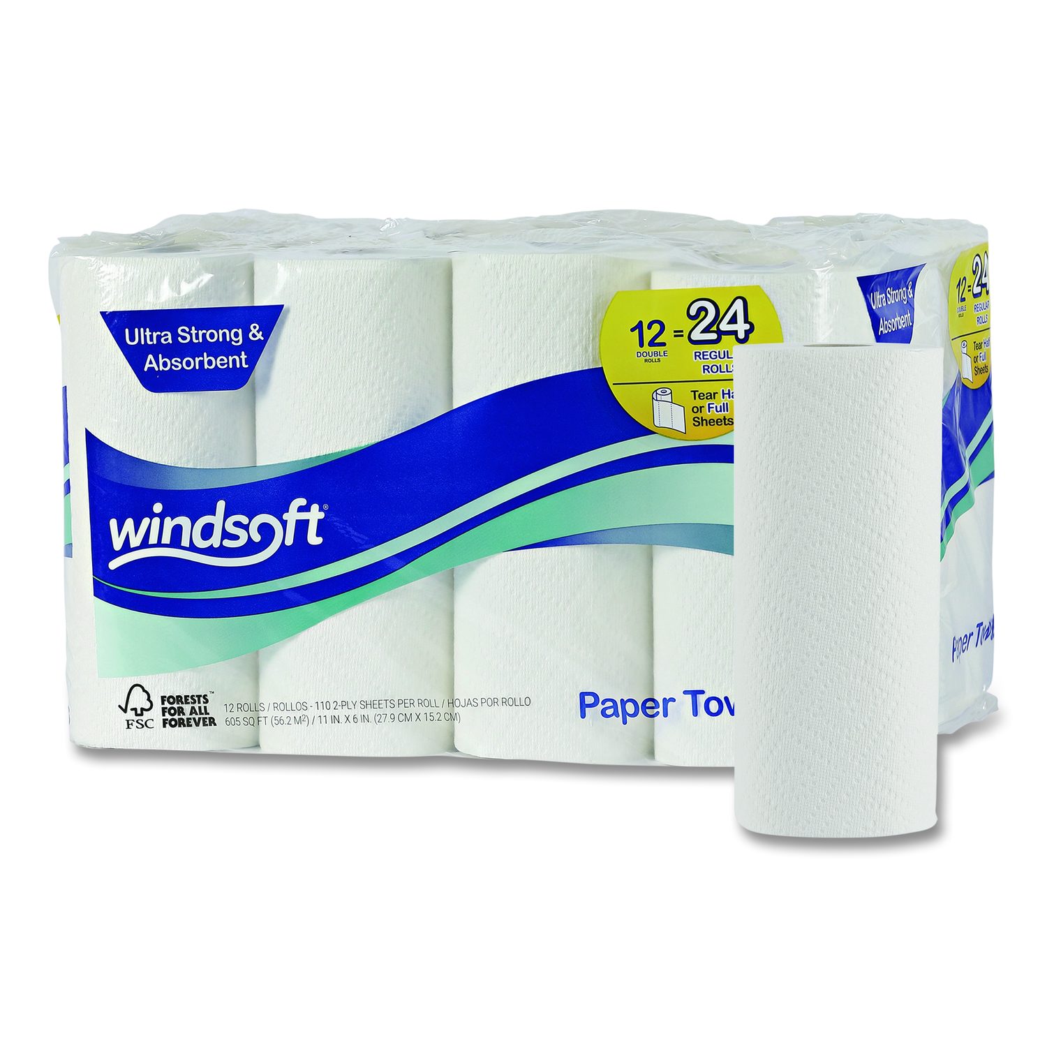 Windsoft  Premium Kitchen Roll Towels  2 Ply  11 x 6  White  110 Roll  12 Rolls Carton