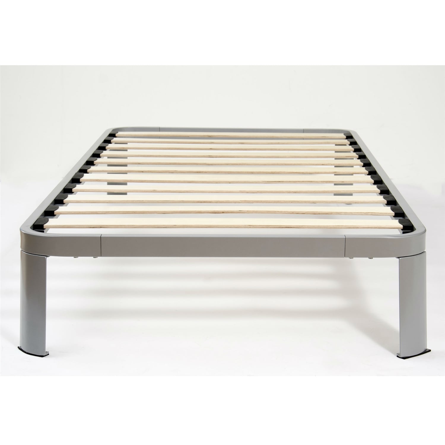Slickblue - Twin Size Metal Platform Bed Frame with Rounded Corners and Wooden Slats for Bedroom ...