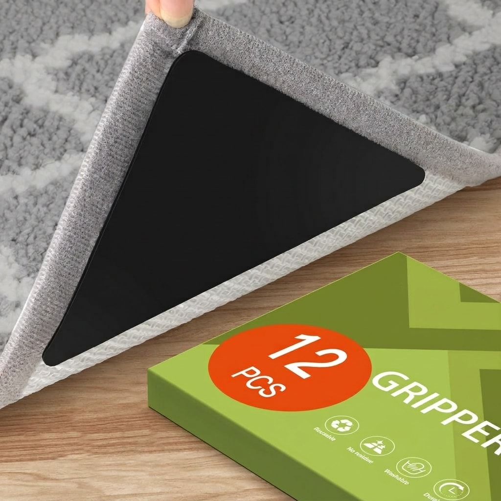Phyfalip - 12 pcs rug tape non slip rug pads grippers for hardwood floors and tile reusable doub...